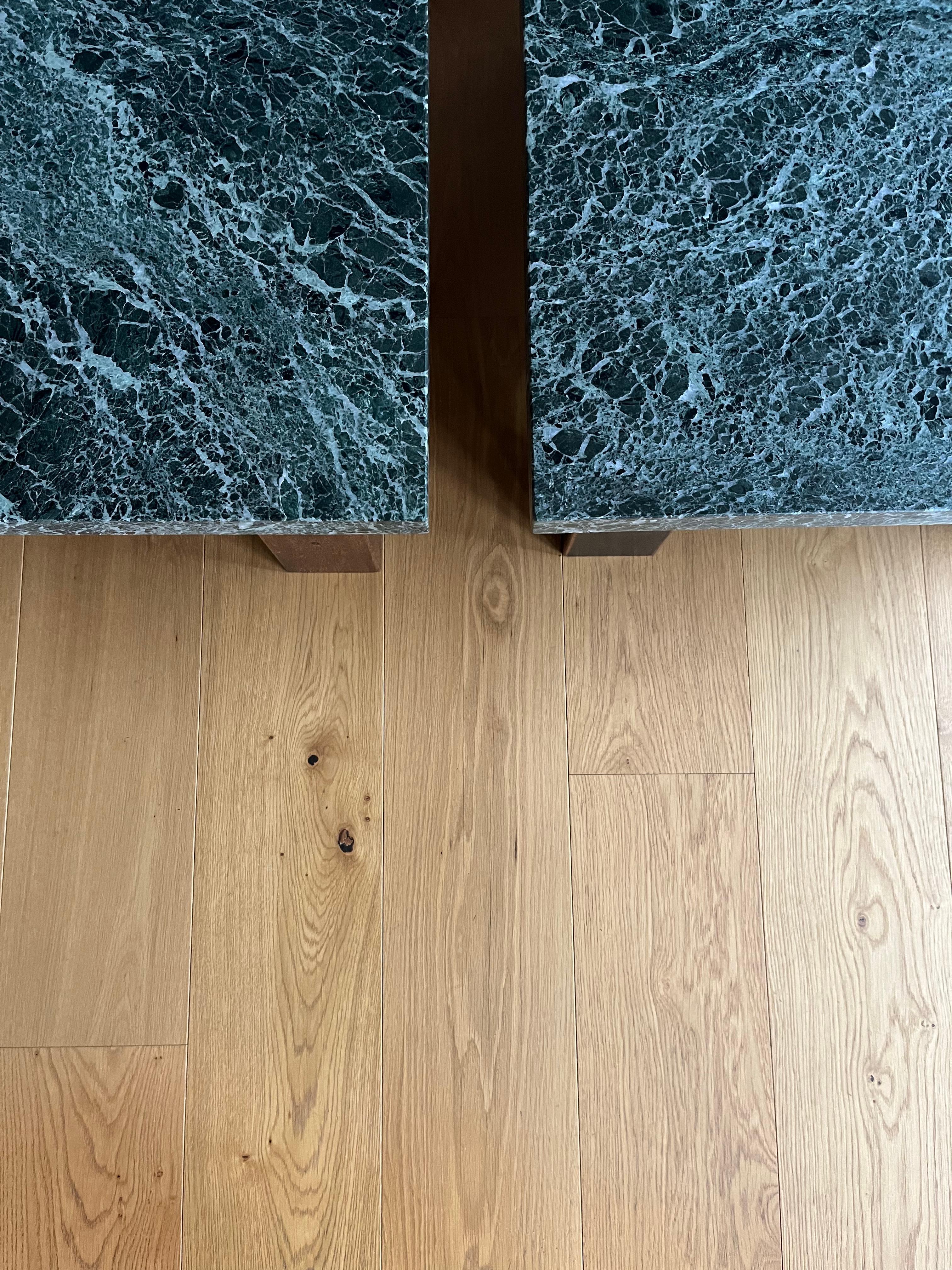 Brutalist Pair of 1970’s wood and marble side tables For Sale