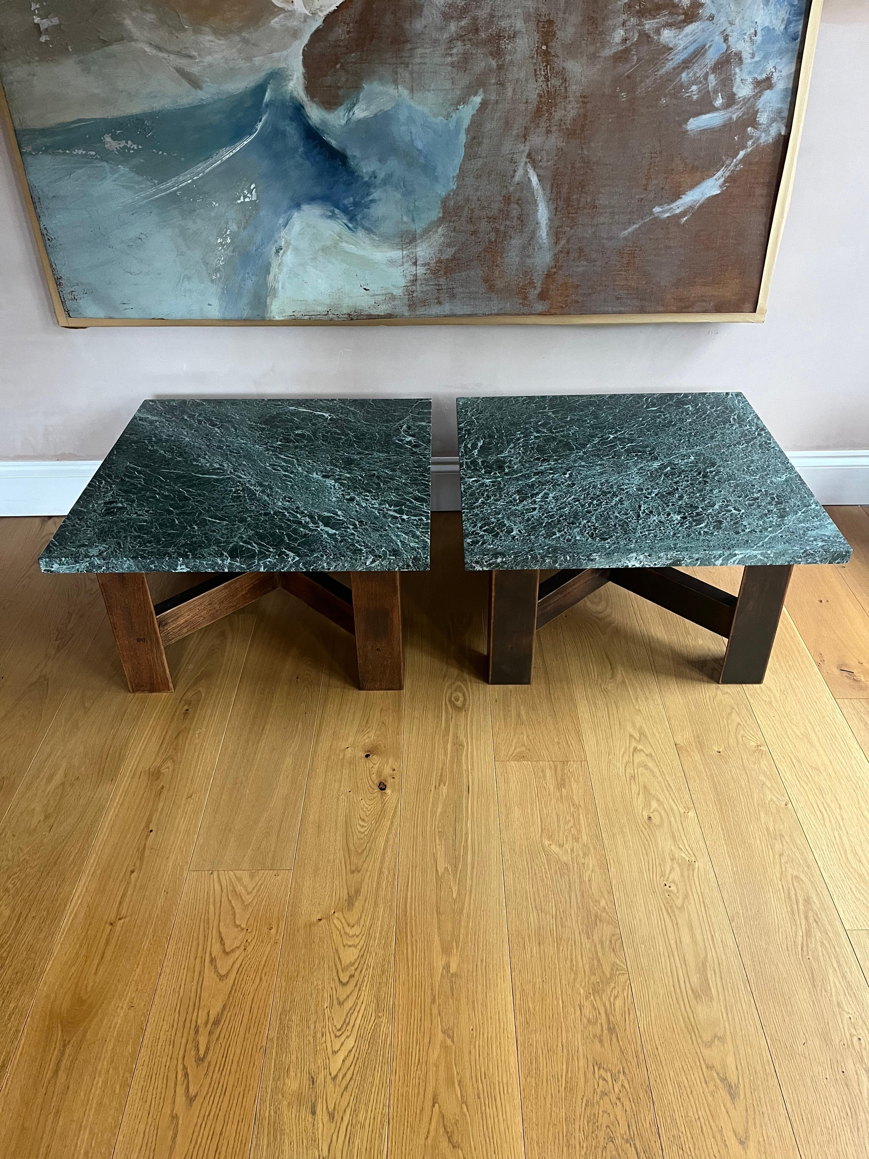 Pair of 1970’s wood and marble side tables In Good Condition For Sale In London, GB