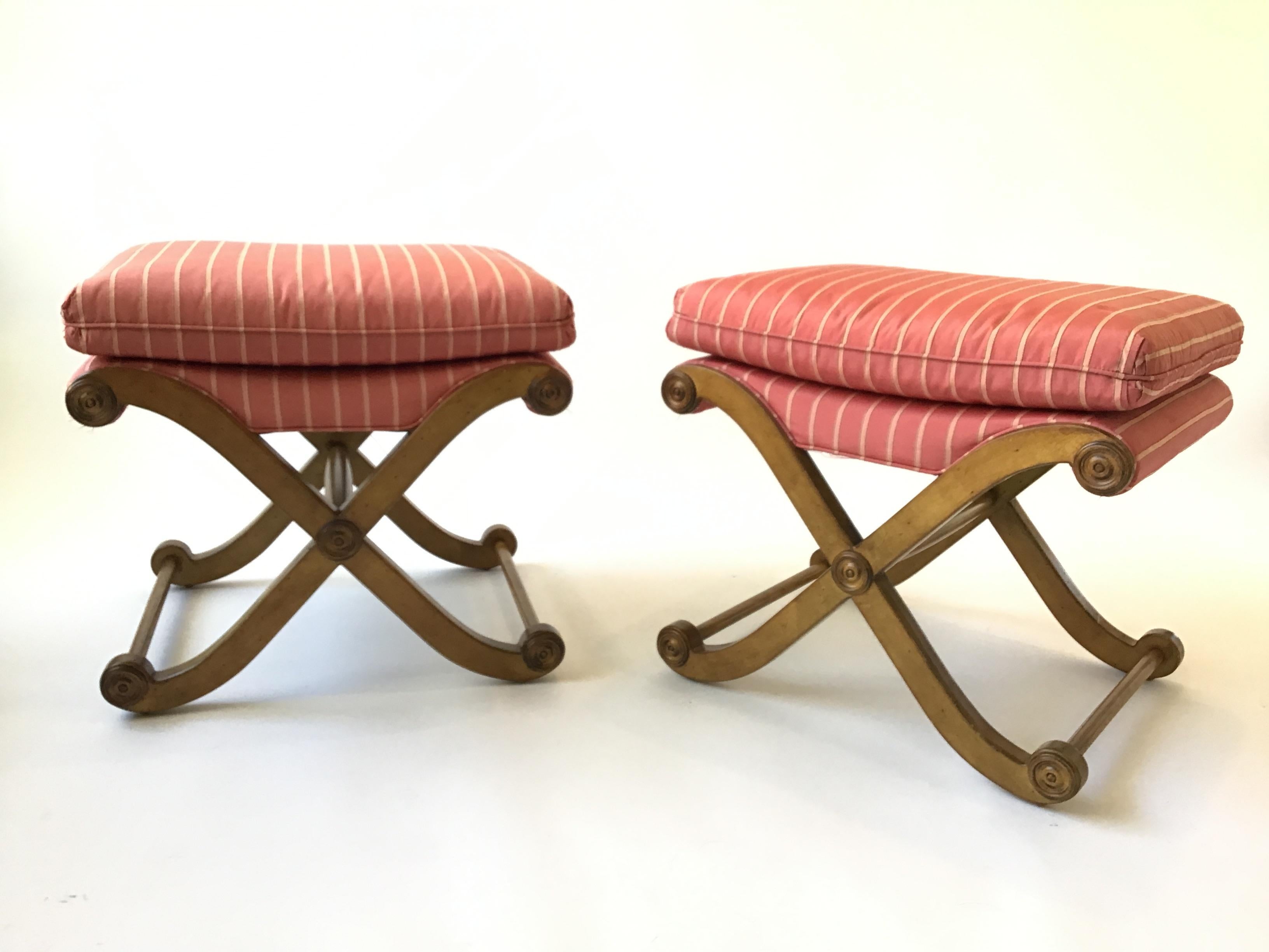 Pair of 1970s wood classical X-benches.