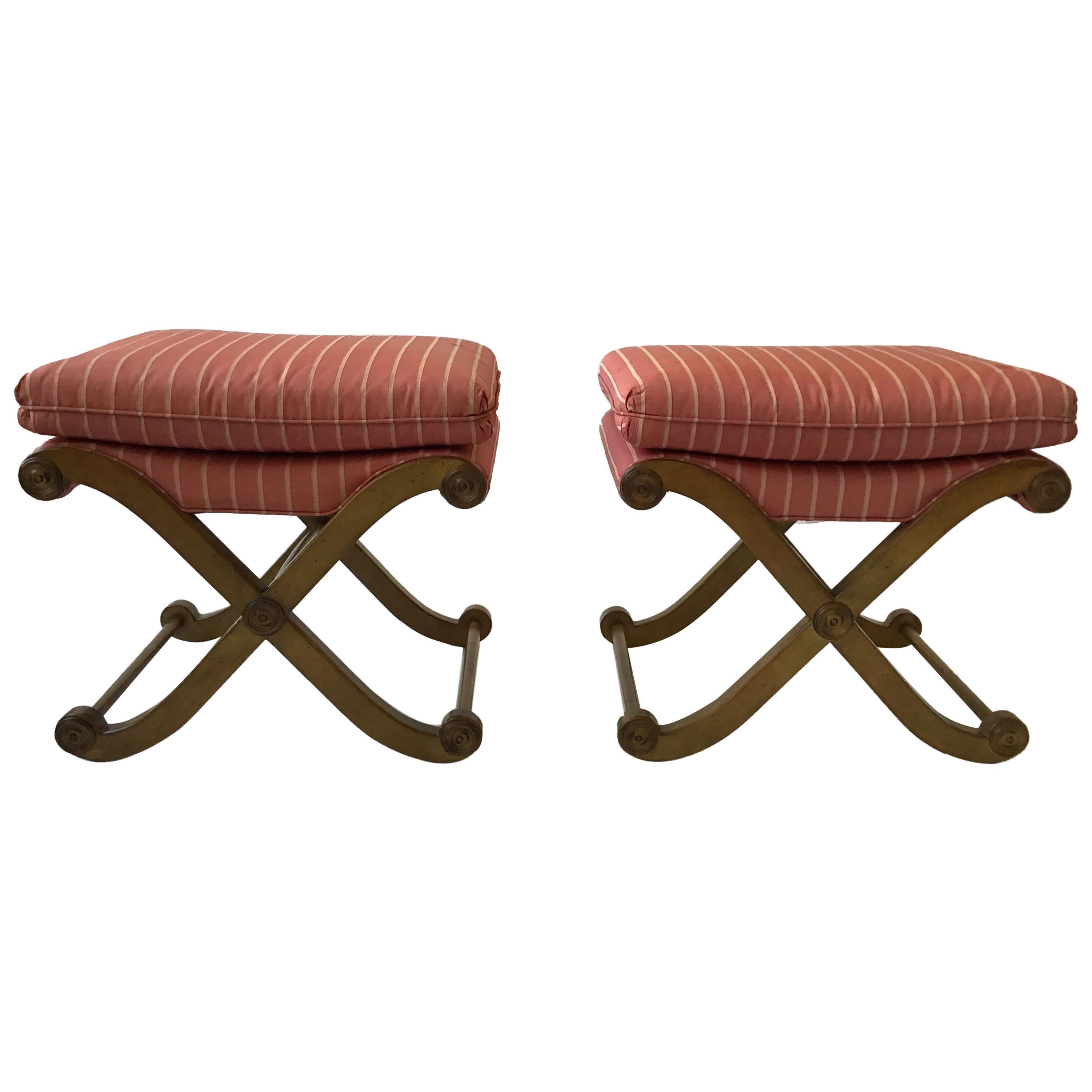 Pair Of 1970s Wood Classical X-Benches