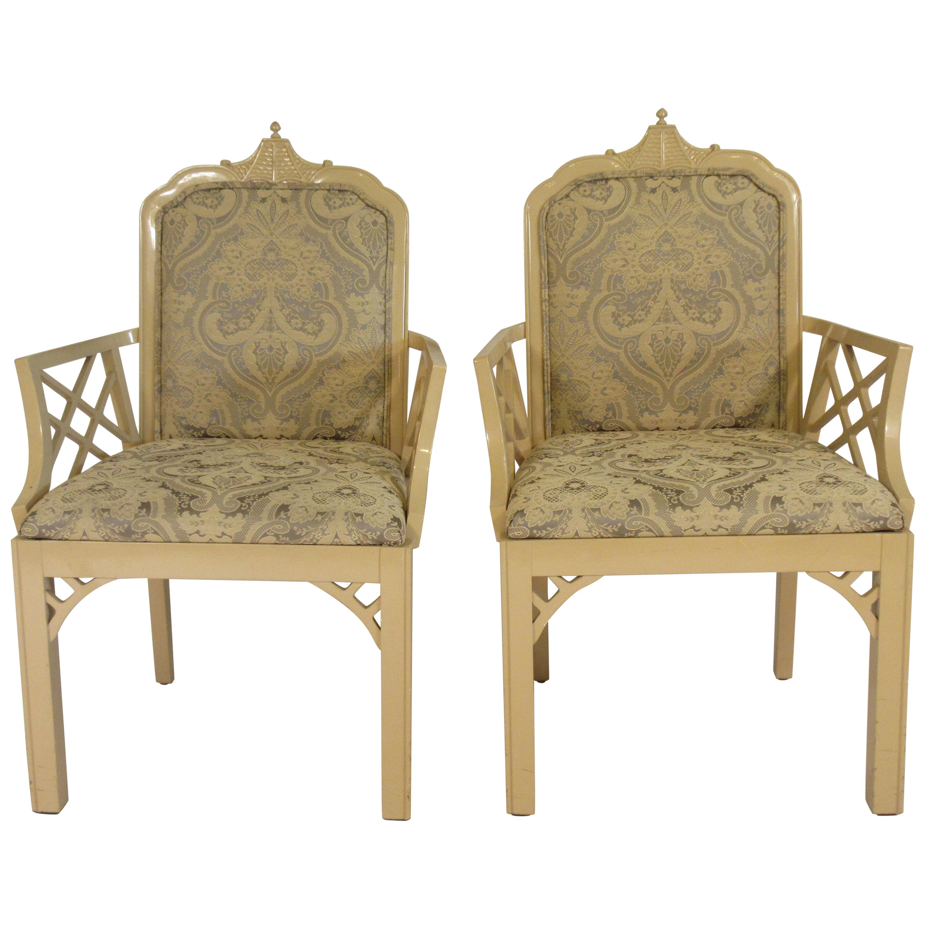 Pair of 1970s Wood Pagoda Armchairs For Sale