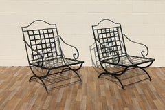Pair of 1970s Wrought Iron Folding Patio Chairs by Hervé Baume