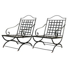 Pair of 1970s Wrought Iron Folding Patio Chairs by Hervé Baume