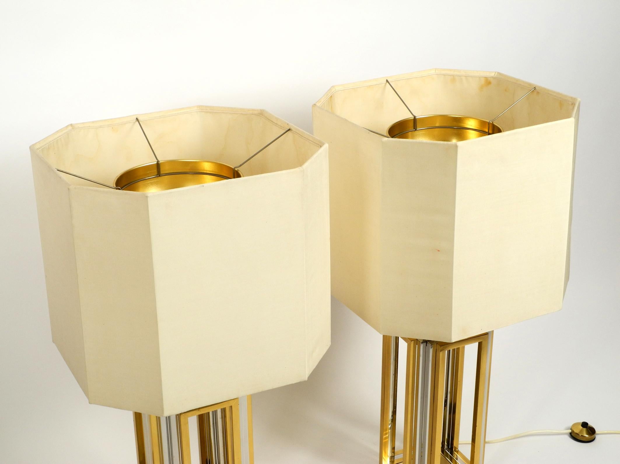 Regency Pair of 1970s XXL Brass and Chrome Table Lamps by Banci Italy For Sale