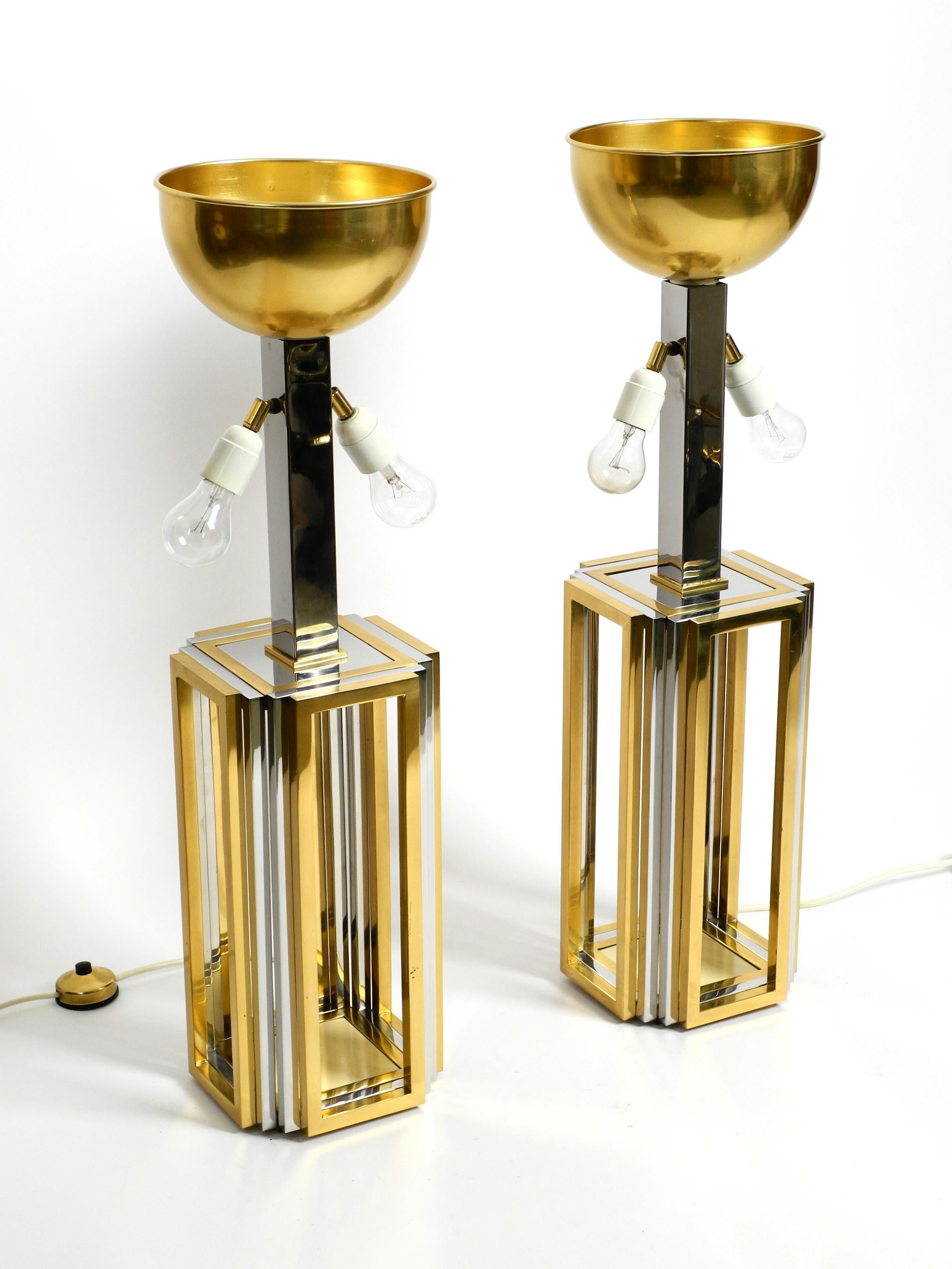 Late 20th Century Pair of 1970s XXL Brass and Chrome Table Lamps by Banci Italy For Sale