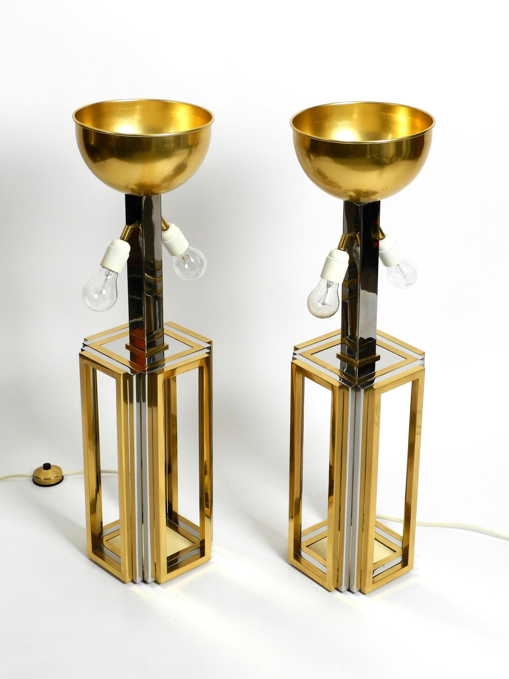 Pair of 1970s XXL Brass and Chrome Table Lamps by Banci Italy For Sale 1