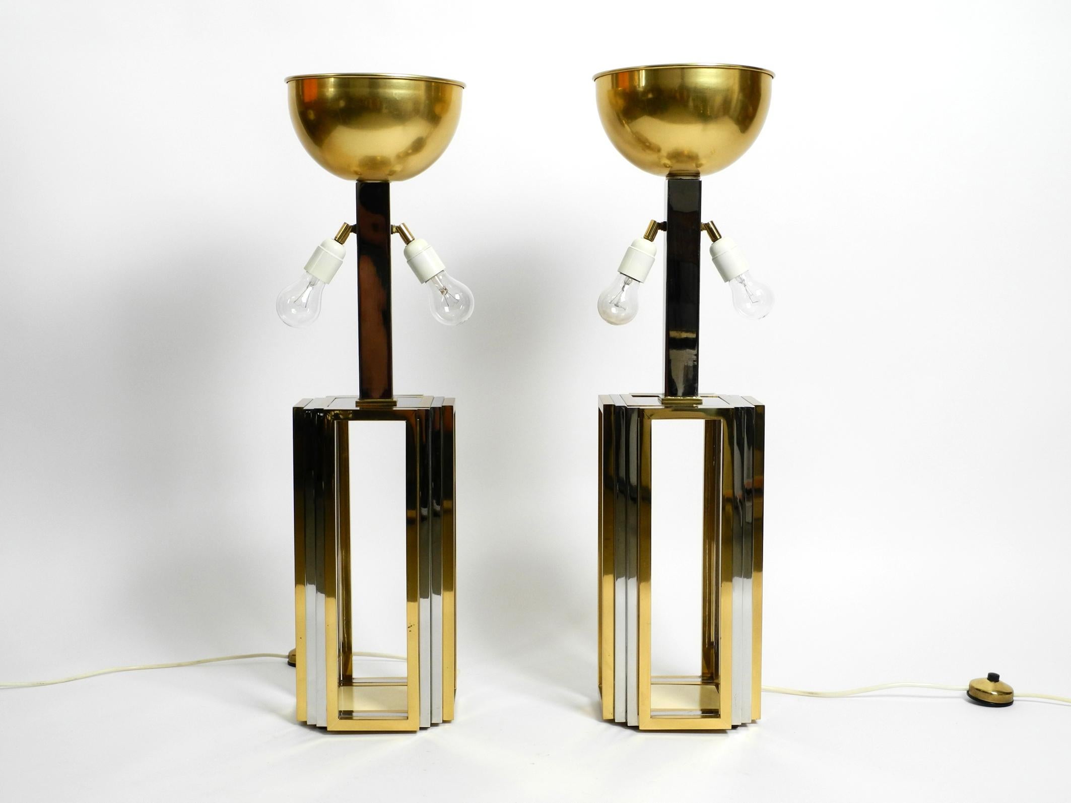 Pair of 1970s XXL Brass and Chrome Table Lamps by Banci Italy For Sale 2