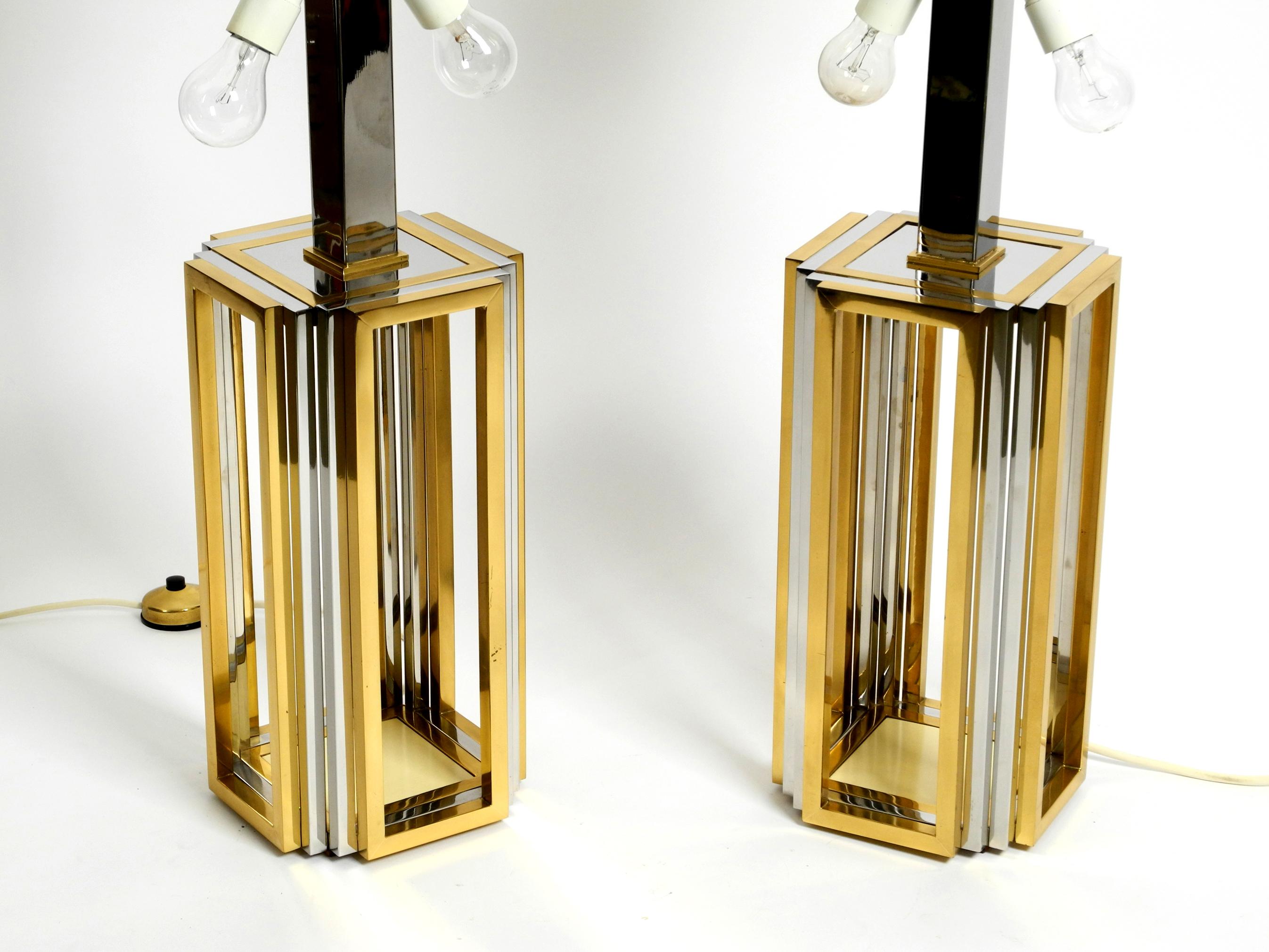 Pair of 1970s XXL Brass and Chrome Table Lamps by Banci Italy For Sale 3