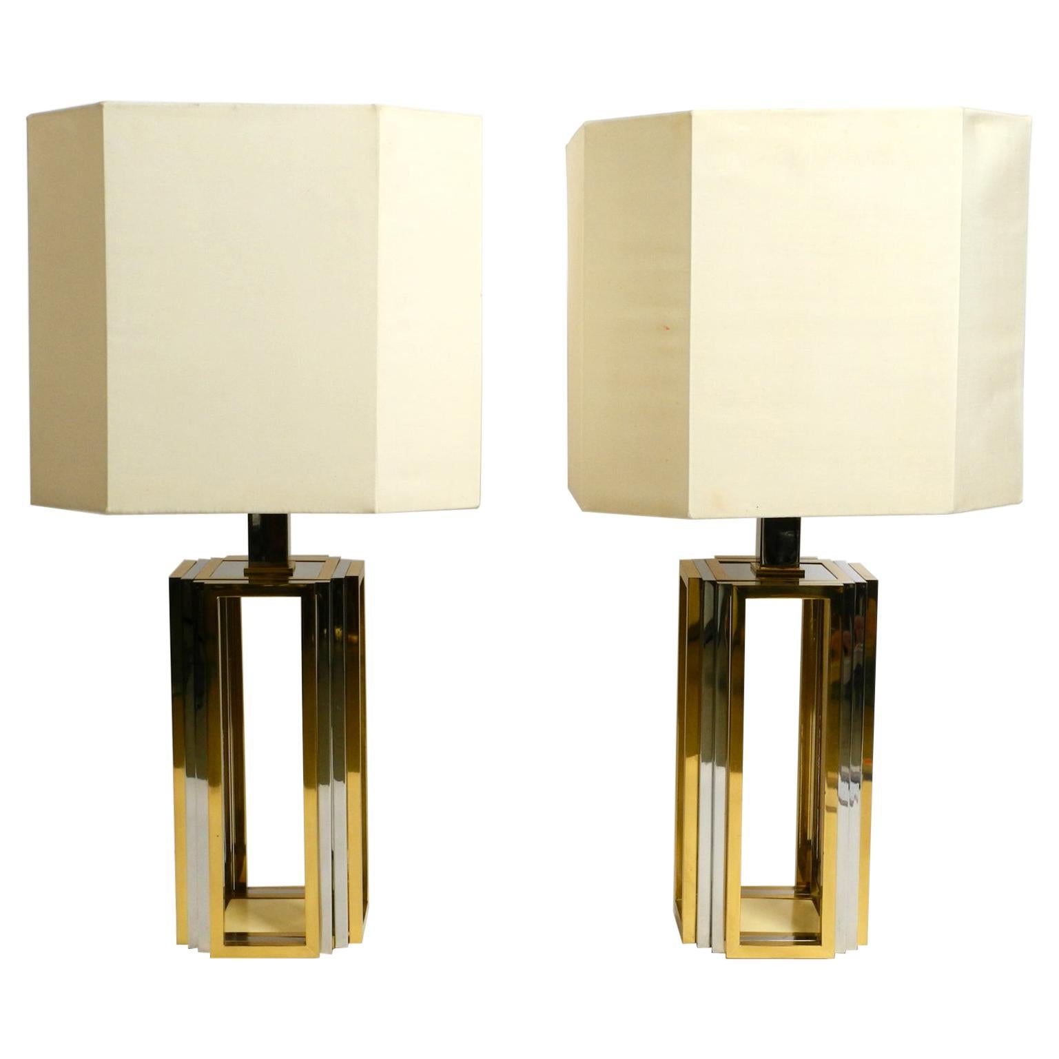 Pair of 1970s XXL Brass and Chrome Table Lamps by Banci Italy For Sale