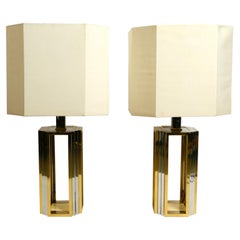 Pair of 1970s XXL Brass and Chrome Table Lamps by Banci Italy