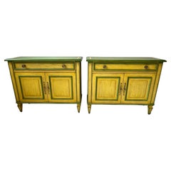Pair Of 1970s Yellow And Green Custom Regency Style Cabinets/Consoles