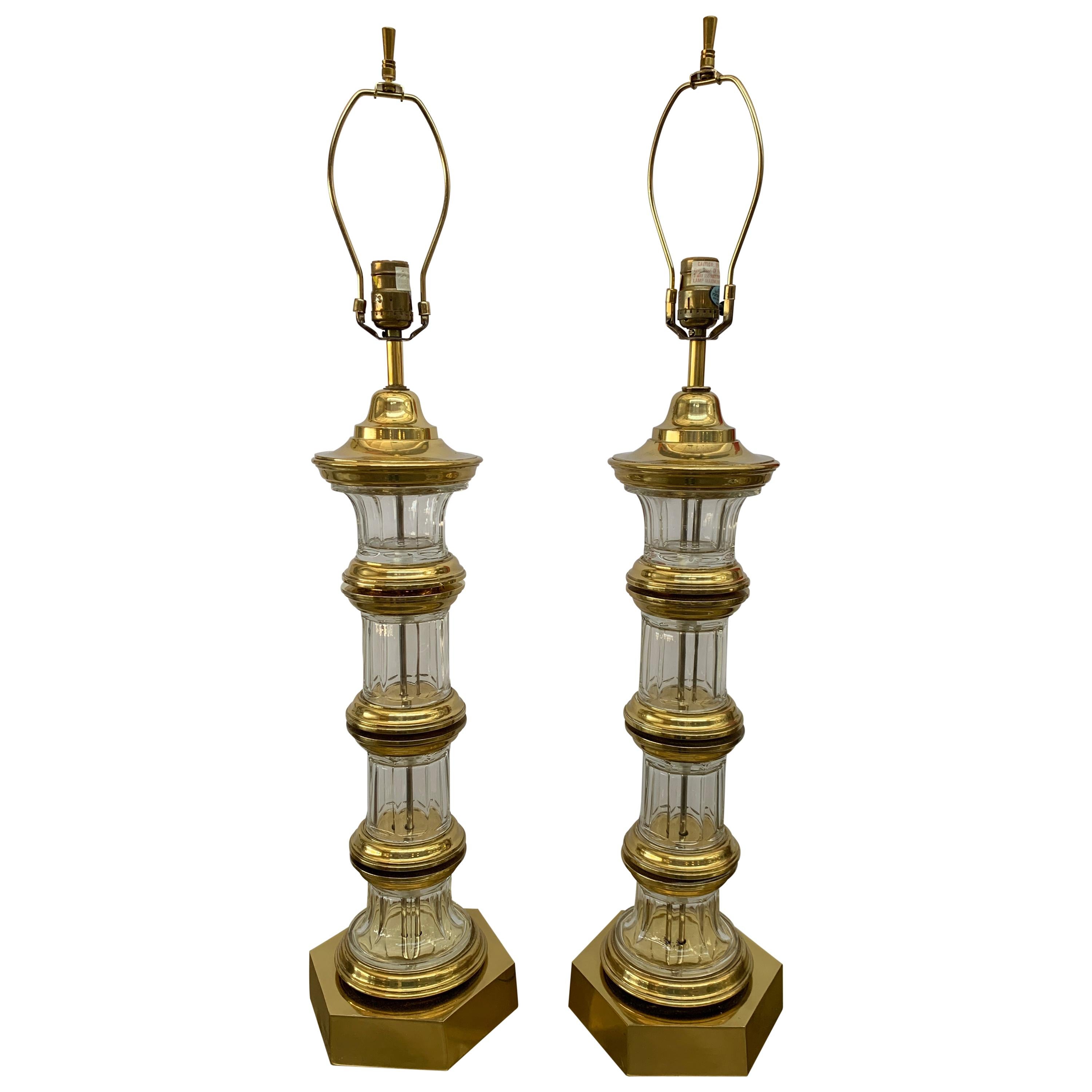 Pair of 1972 Chapman Brass and Glass Lamps