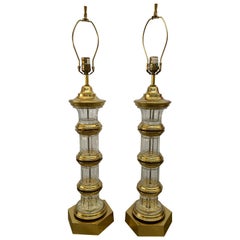 Retro Pair of 1972 Chapman Brass and Glass Lamps