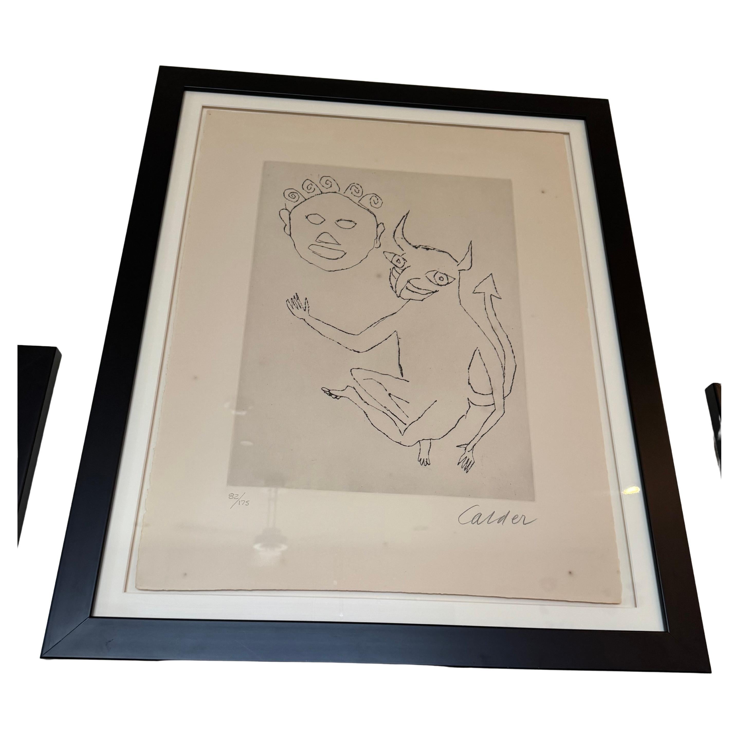 Pair of 1974 Alexander Calder Santa Claus Series Limited Edition Etchings