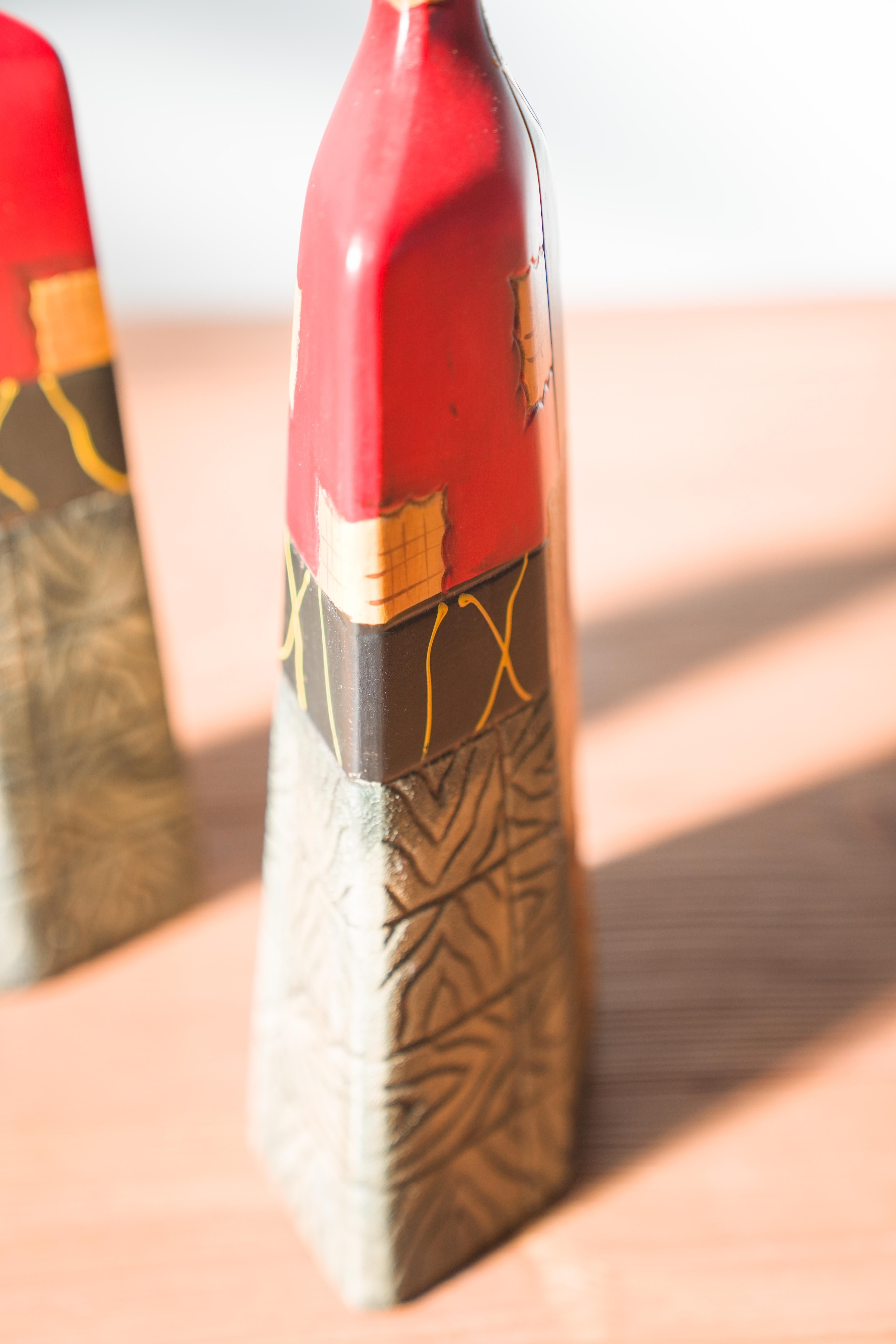 Pair of 1980s-90s Terracotta Vases - Geometric and Textured Design For Sale 8