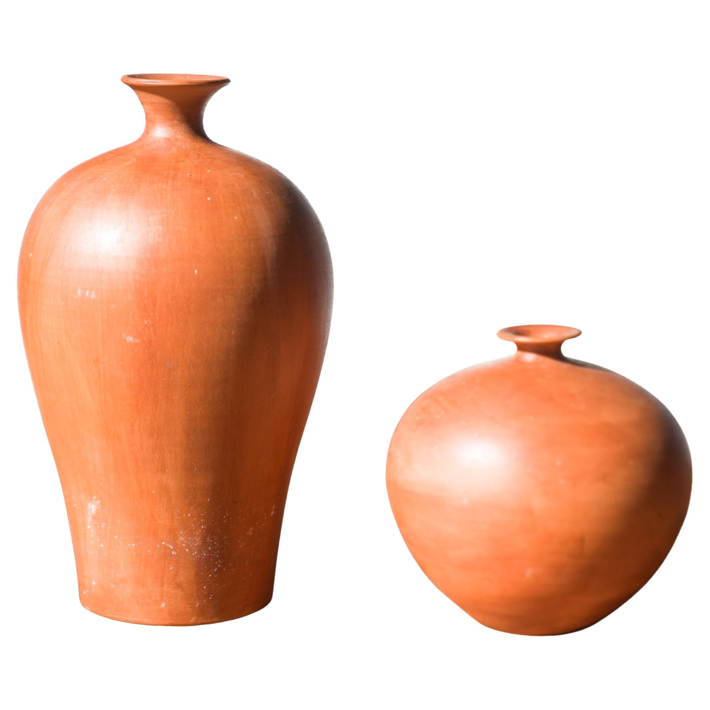 Pair of 1980s-90s Terracotta Vases - Minimalist Organic Shapes