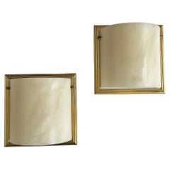 Pair of 1980s Demilune Alabaster and Brass Sconces by Lightolier