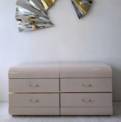 Pair of 1980s American pink & gold drawer cabinets- use together or separately