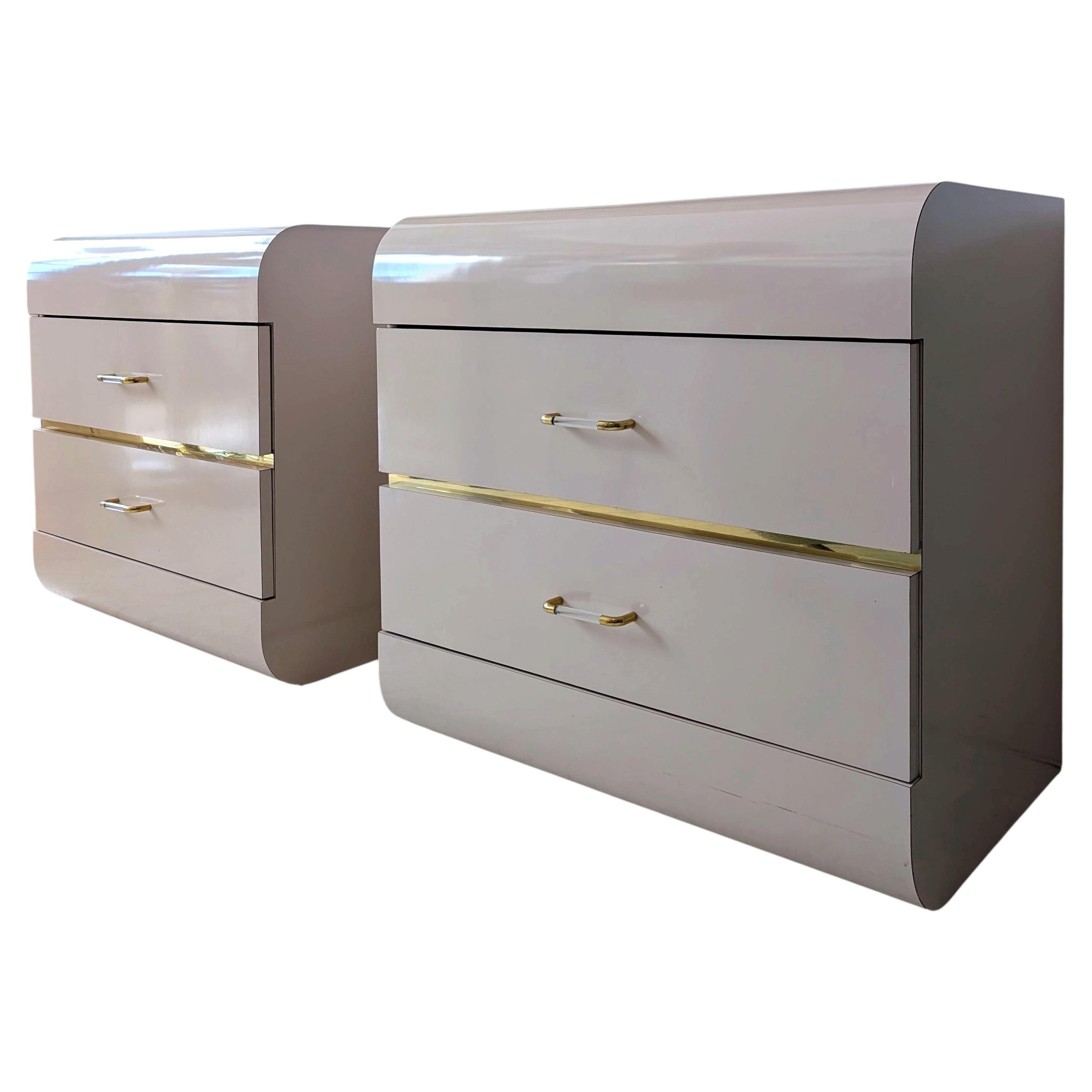 Pair of 1980s American pink & gold drawer cabinets- use together or separately For Sale
