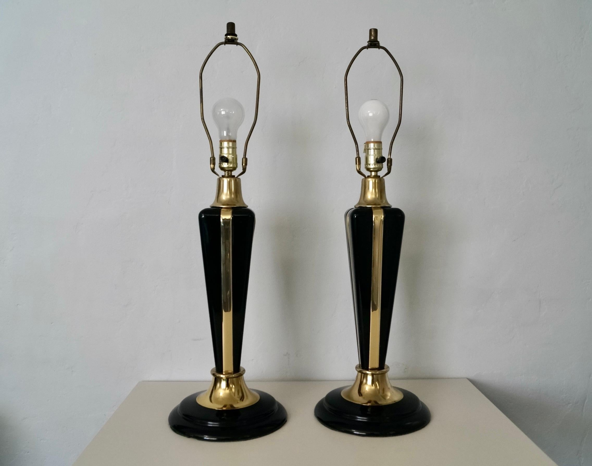 American Pair of 1980's Art Deco Bella Lighting Hollywood Regency Table Lamps For Sale