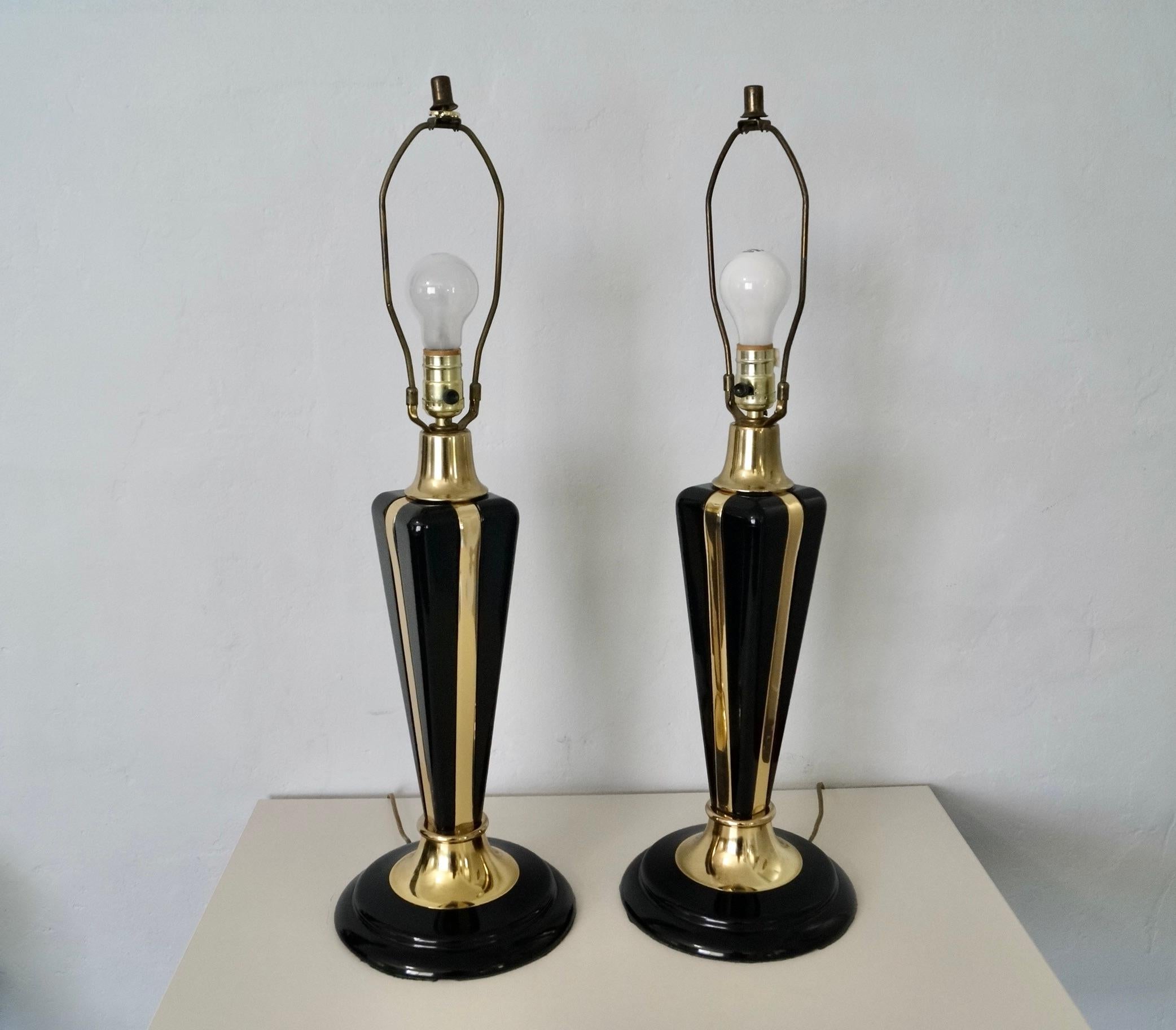 Late 20th Century Pair of 1980's Art Deco Bella Lighting Hollywood Regency Table Lamps For Sale