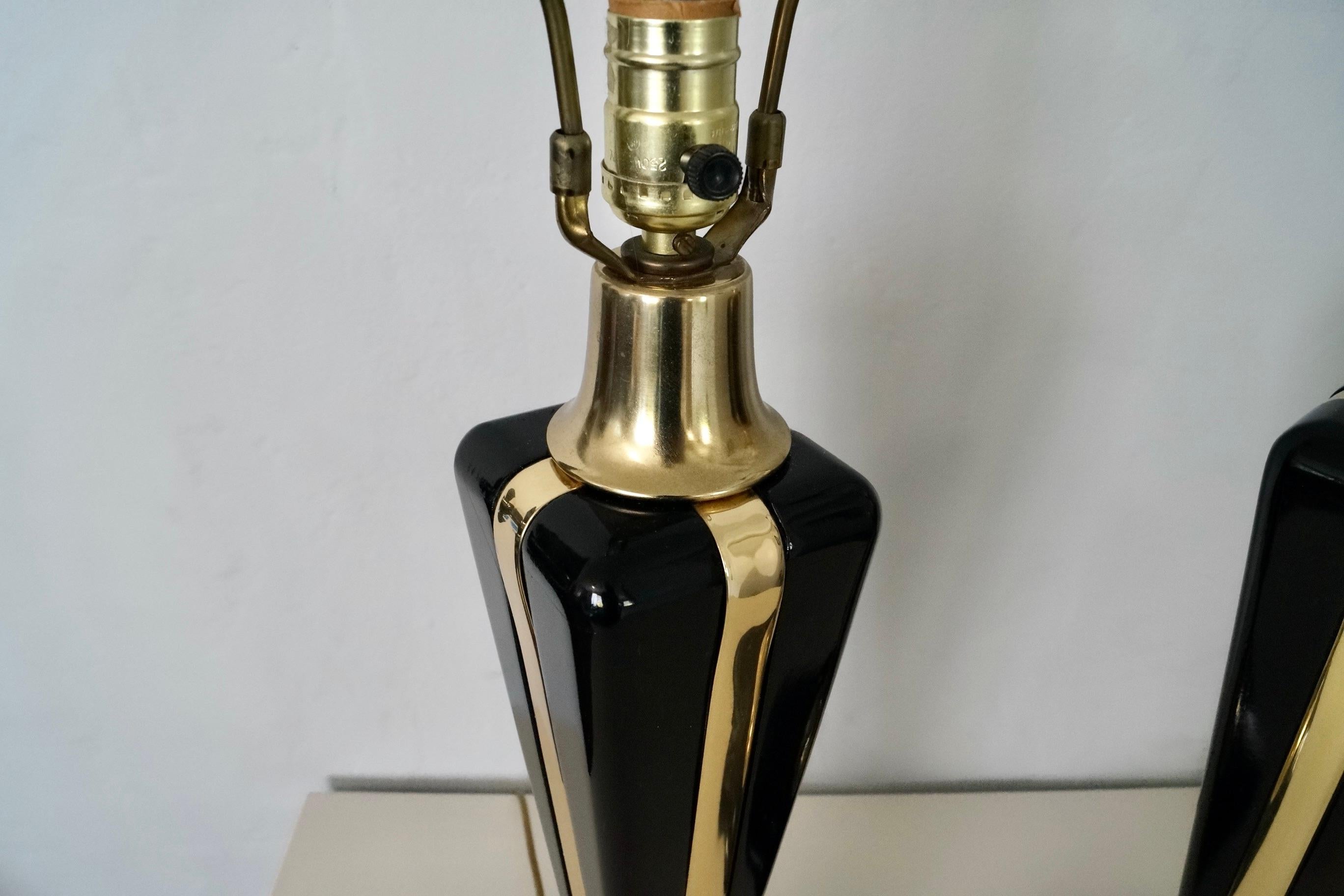 Pair of 1980's Art Deco Bella Lighting Hollywood Regency Table Lamps 2