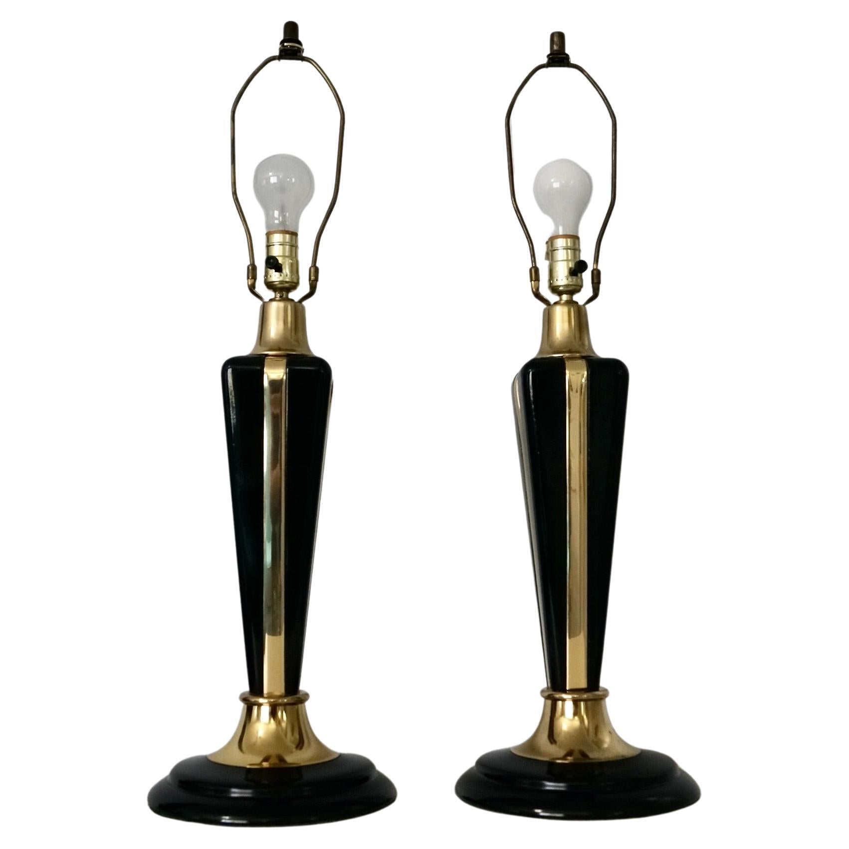 Pair of 1980's Art Deco Bella Lighting Hollywood Regency Table Lamps For Sale