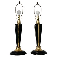 Paire de lampes de table Art Déco Bella Lighting Hollywood Regency des années 1980