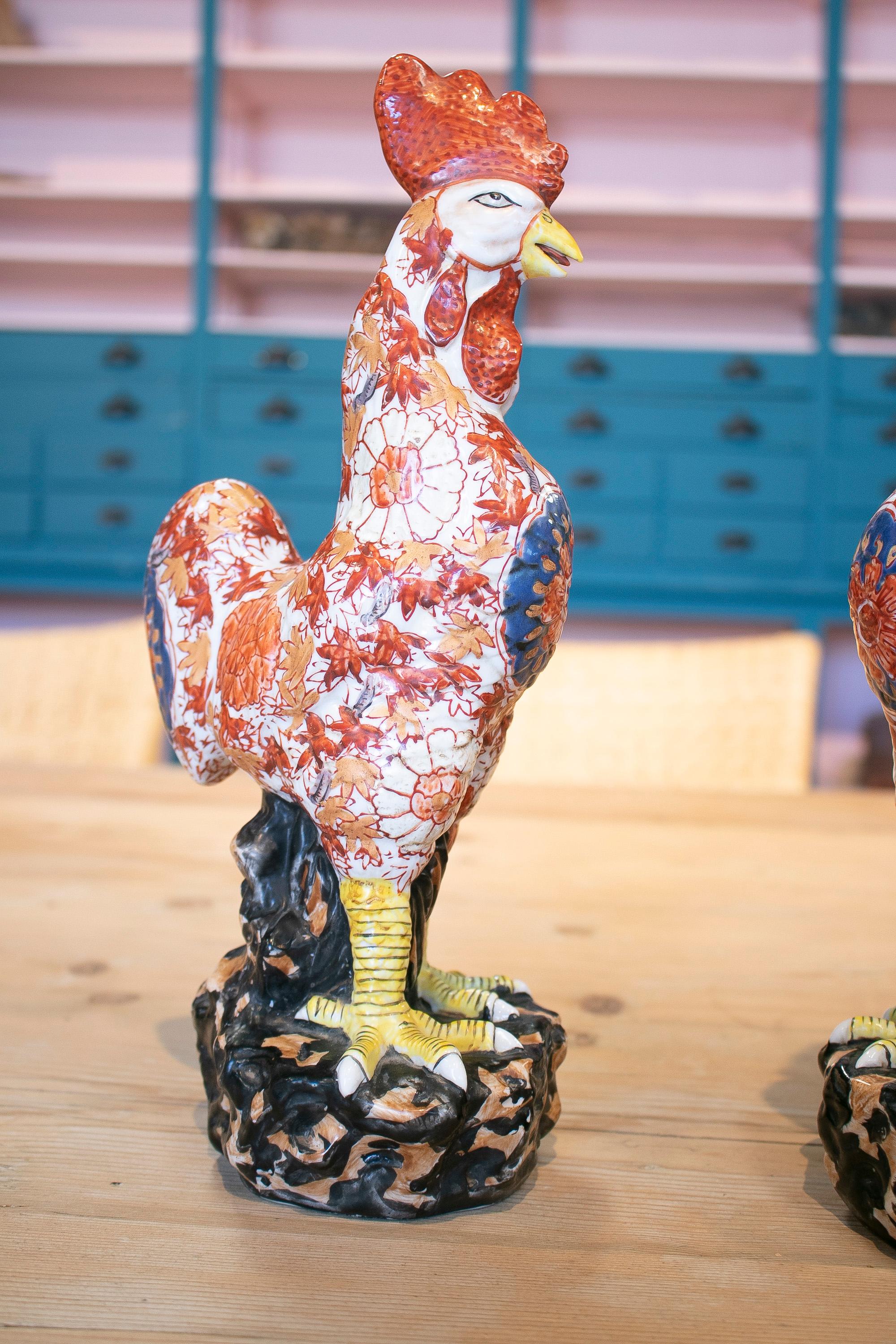 Pair of 1980s Asian ceramic hen statue figures.