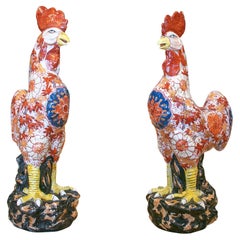 Pair of 1980s Asian Ceramic Hen Statue Figures 