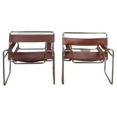 Pair of 1980’s Bauhaus Chrome and Leather Chairs