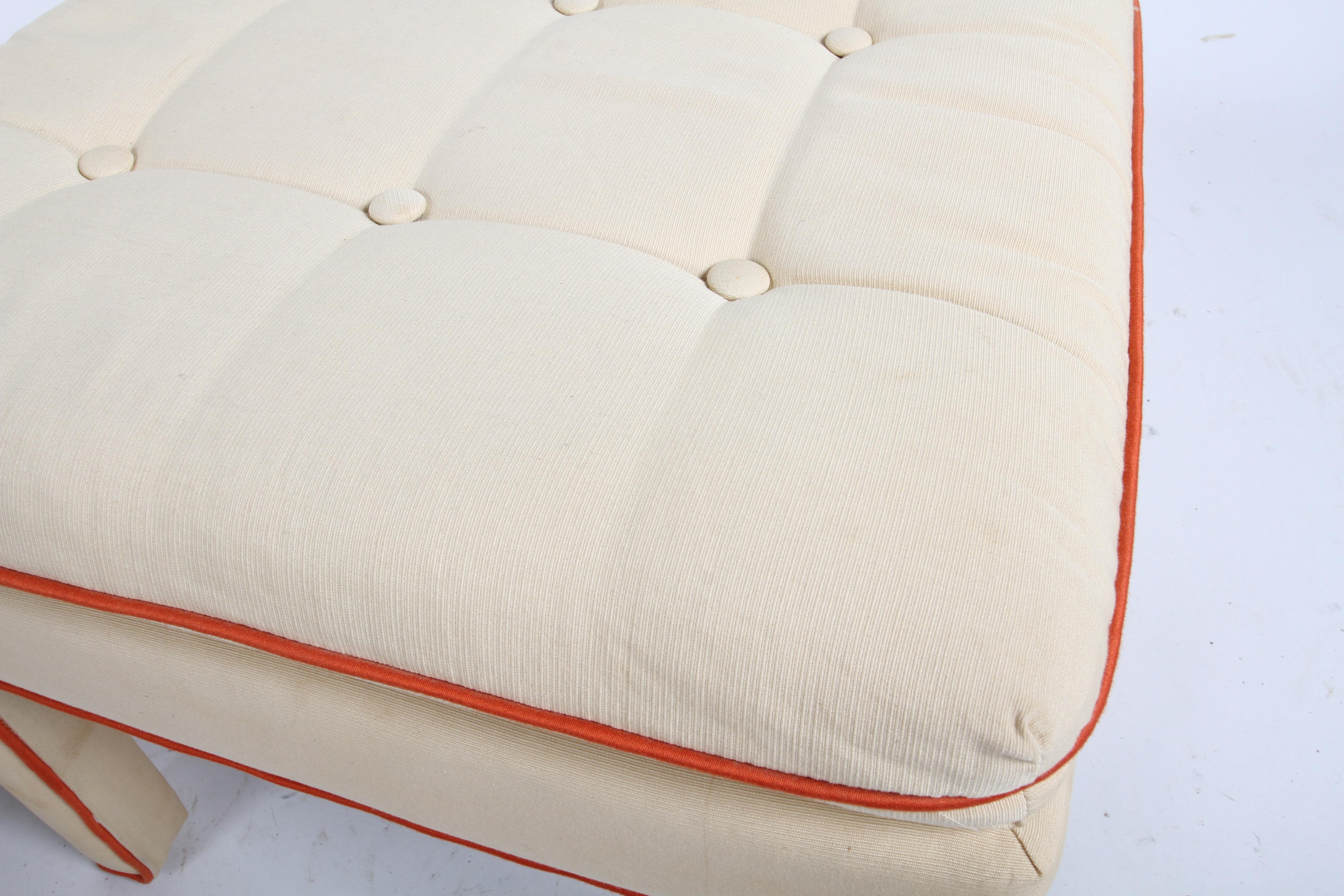 Pair of 1980s Billy Baldwin Style Pillow Top Tufted Fully Upholstered Ottomans For Sale 3