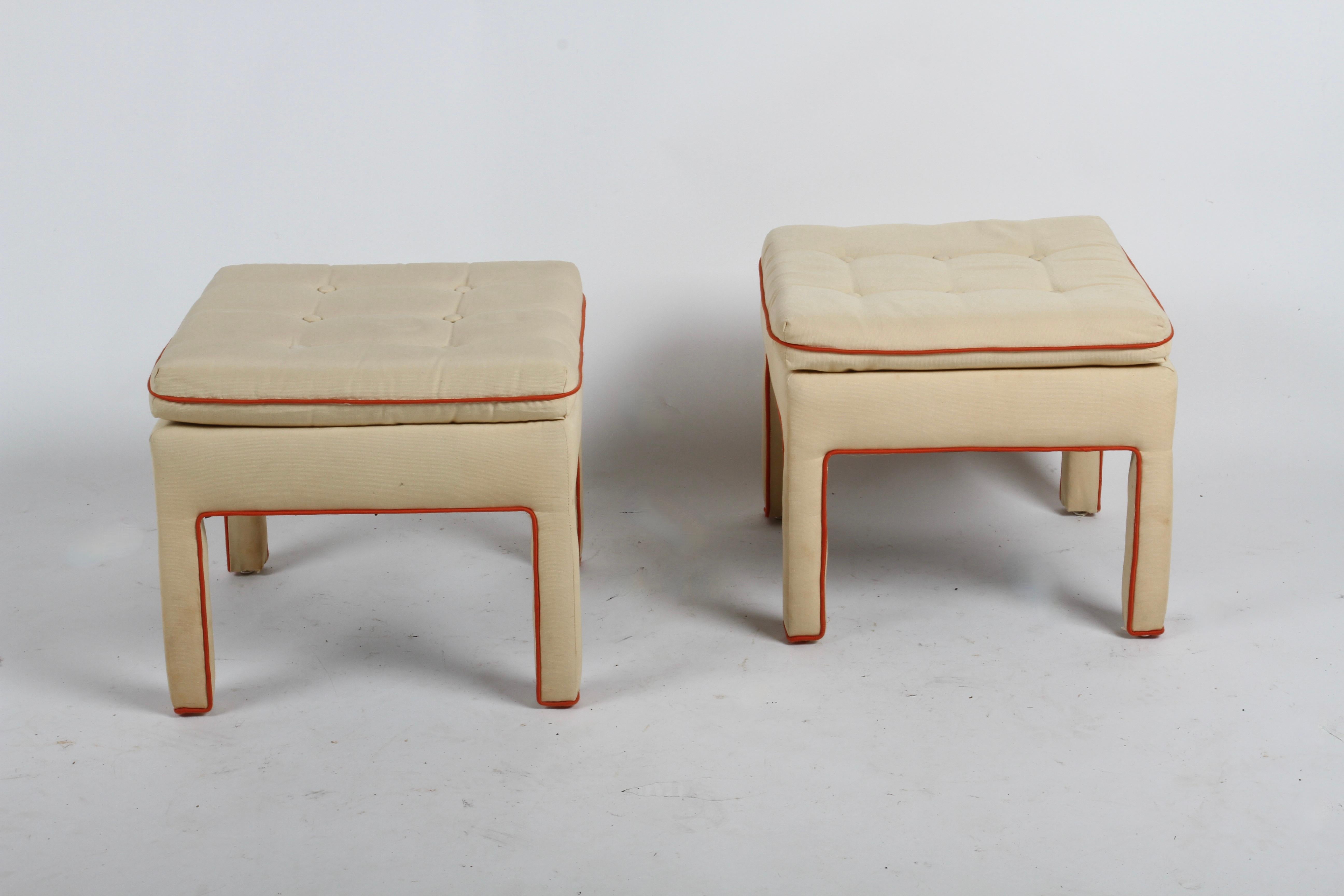 Late 20th Century Pair of 1980s Billy Baldwin Style Pillow Top Tufted Fully Upholstered Ottomans For Sale
