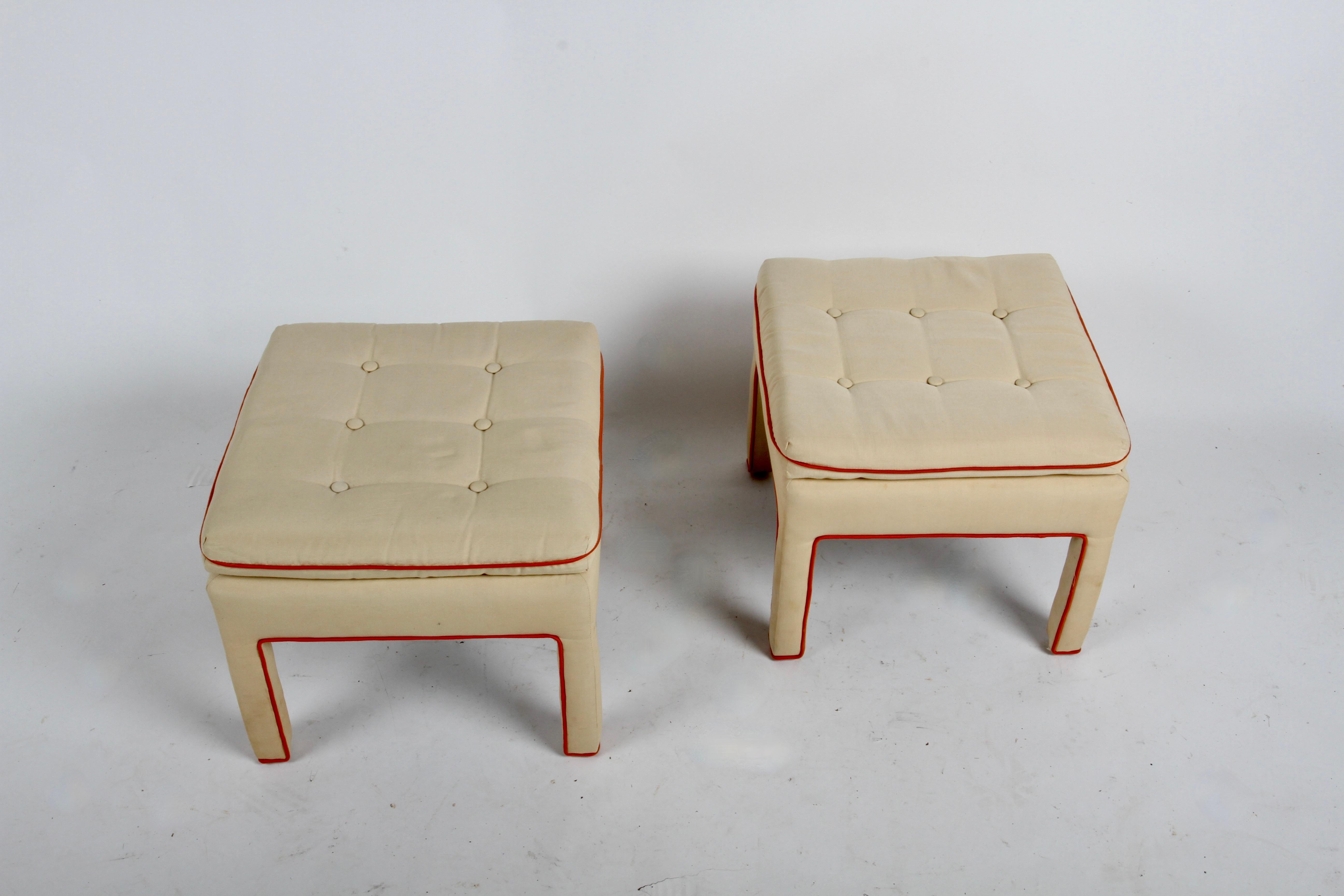 Upholstery Pair of 1980s Billy Baldwin Style Pillow Top Tufted Fully Upholstered Ottomans For Sale