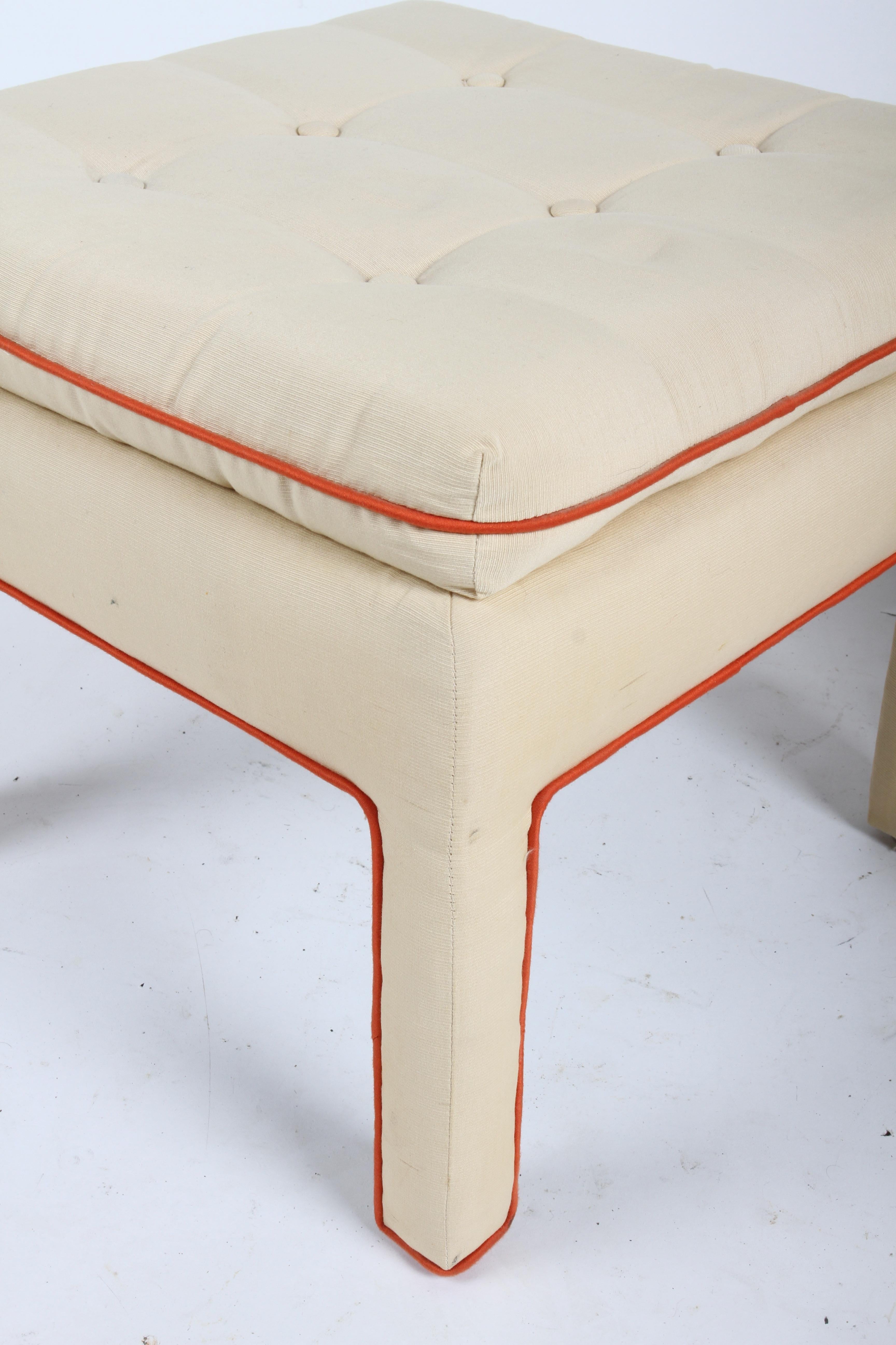 Upholstery Pair of 1980s Billy Baldwin Style Pillow Top Tufted Fully Upholstered Ottomans