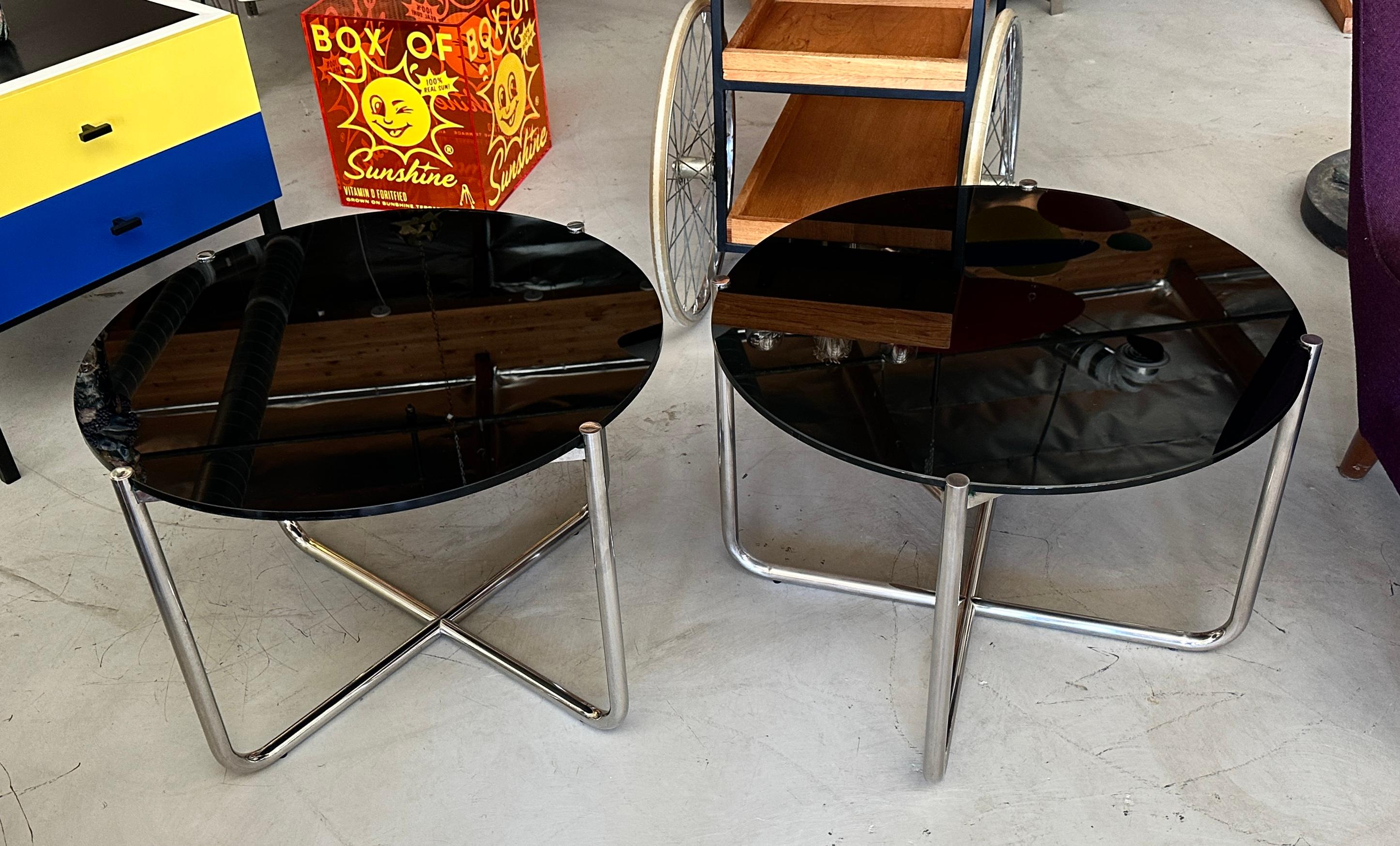 Pair of 1980’s Black Glass Ludwig Mies van der Rohe Mr Tables by Knoll 8