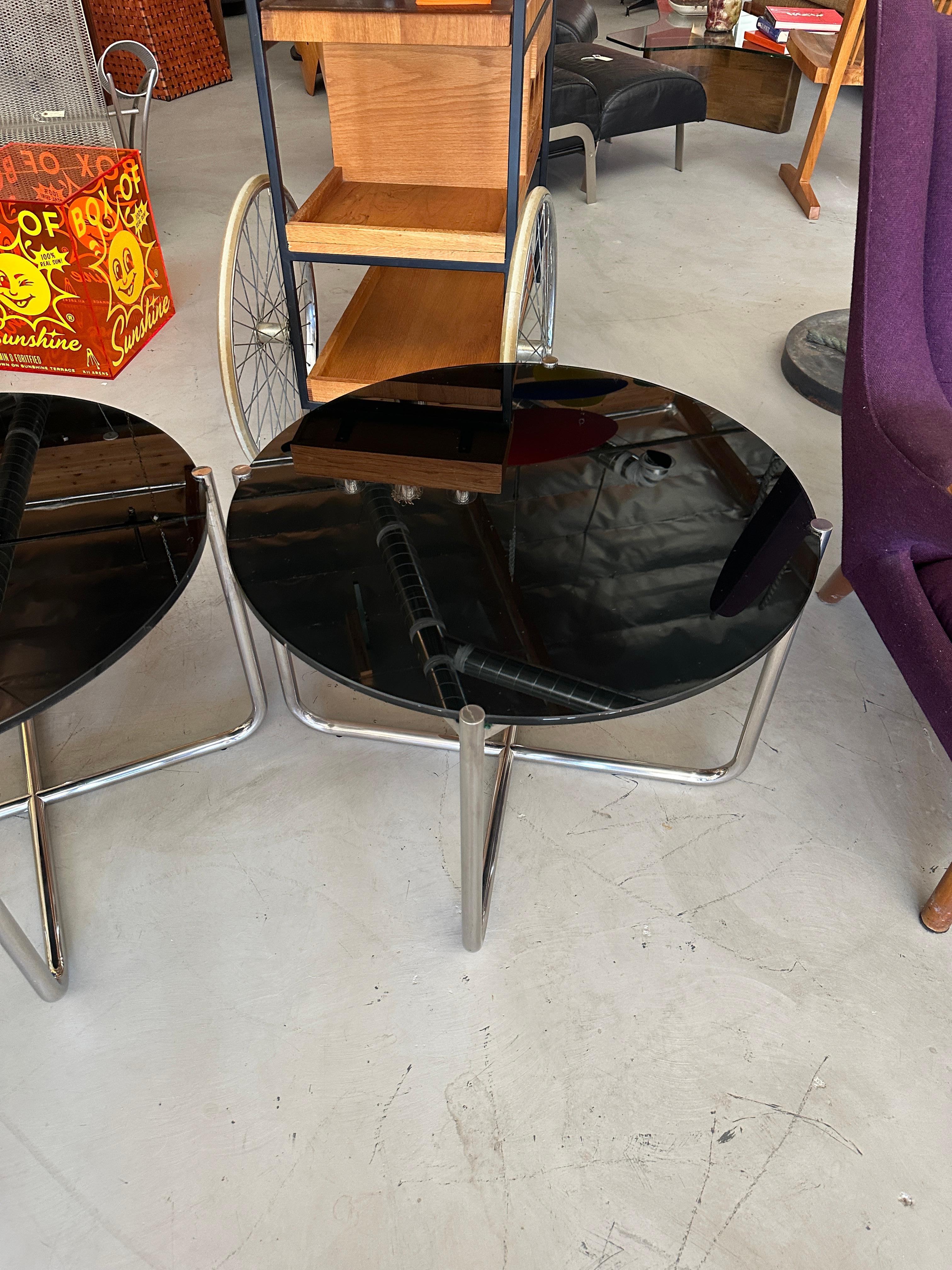 Pair of 1980’s Black Glass Ludwig Mies van der Rohe Mr Tables by Knoll 13