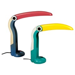 Paire de lampes de bureau toucan bleues et vertes des années 1980 pour Huangslite par H.T. Huang