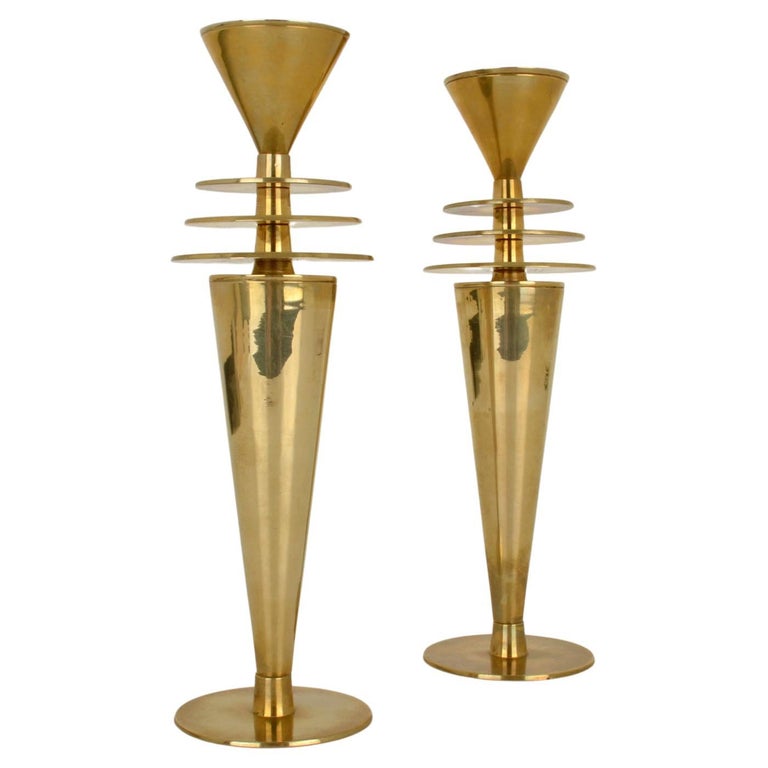 Pair of Art Deco Style Brass Candle Holders at 1stDibs