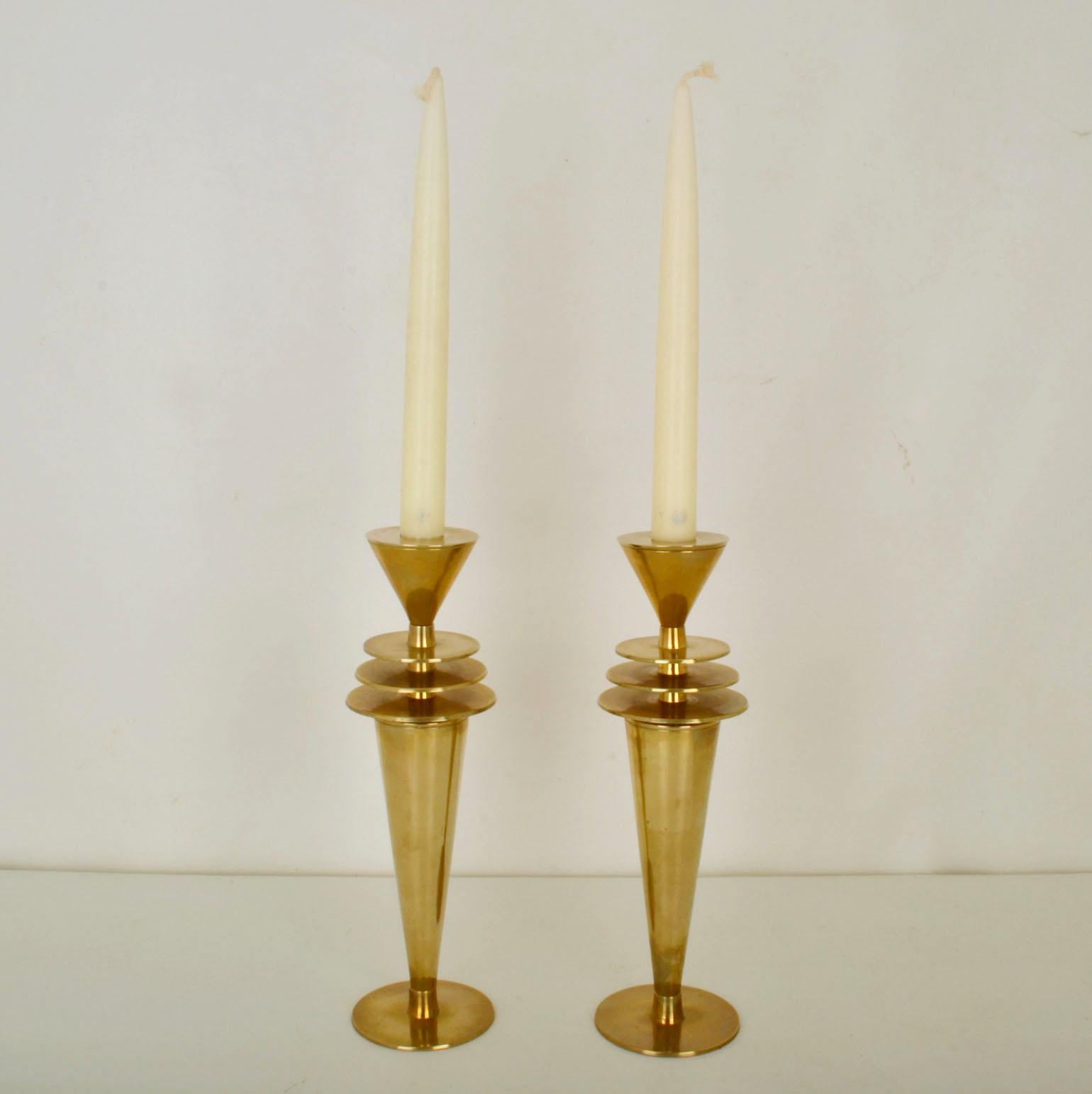 Pair of Art Deco Style Brass Candle Holders In Excellent Condition In London, GB