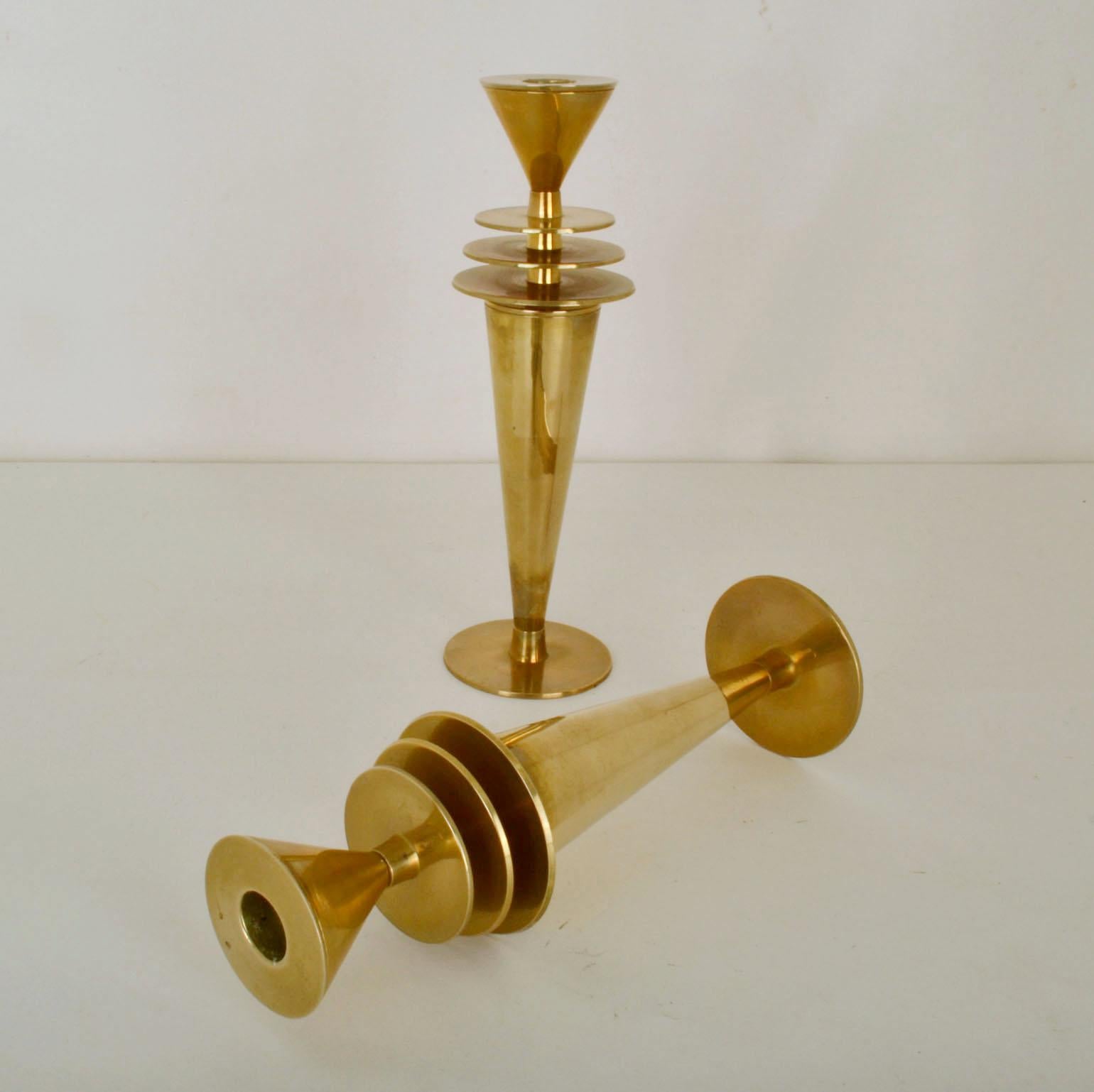 Pair of Art Deco Style Brass Candle Holders 1