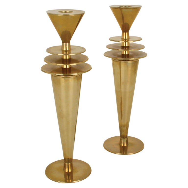 Pair of Art Deco Style Brass Candle Holders at 1stDibs
