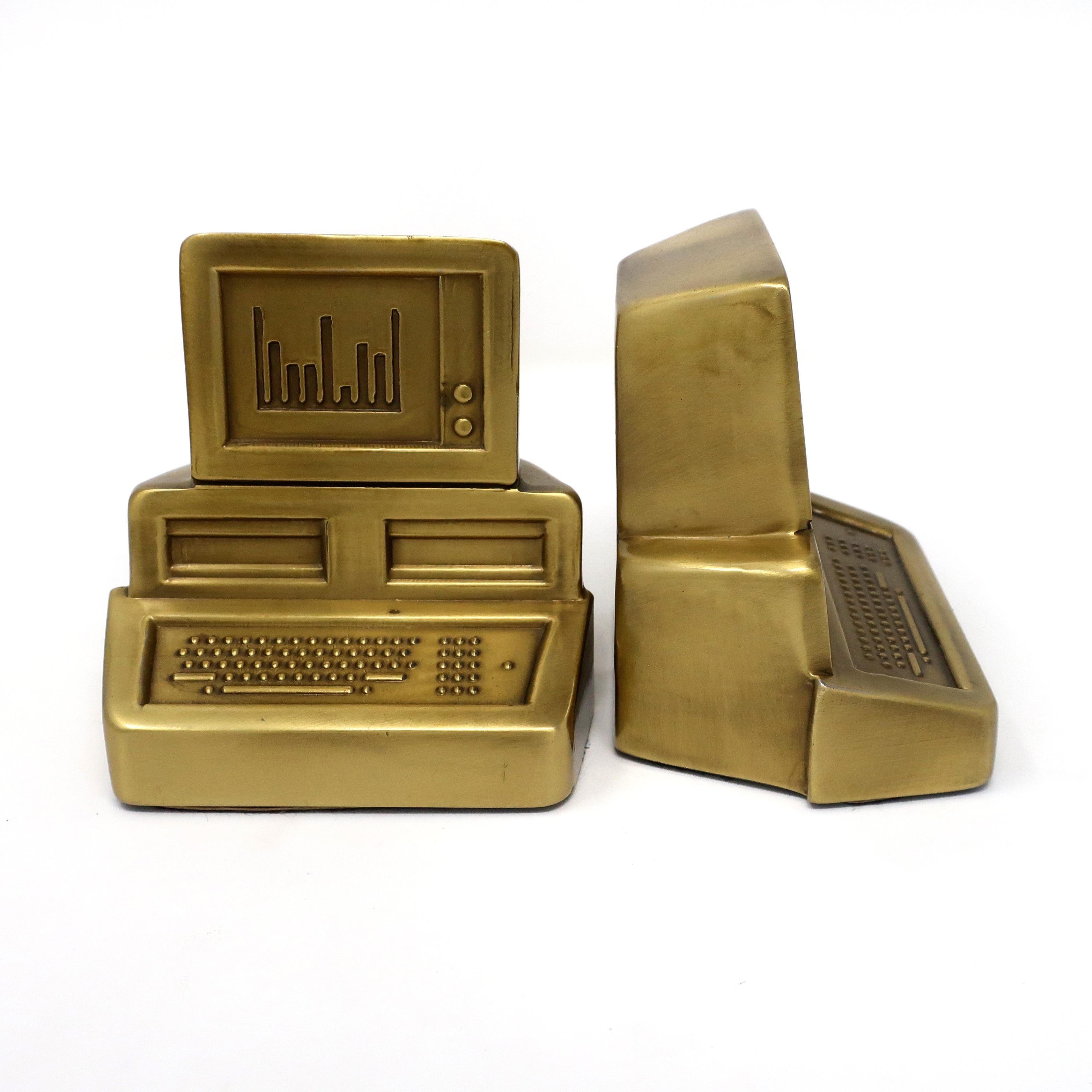 Post-Modern Pair of 1980s Brass Computer Bookends