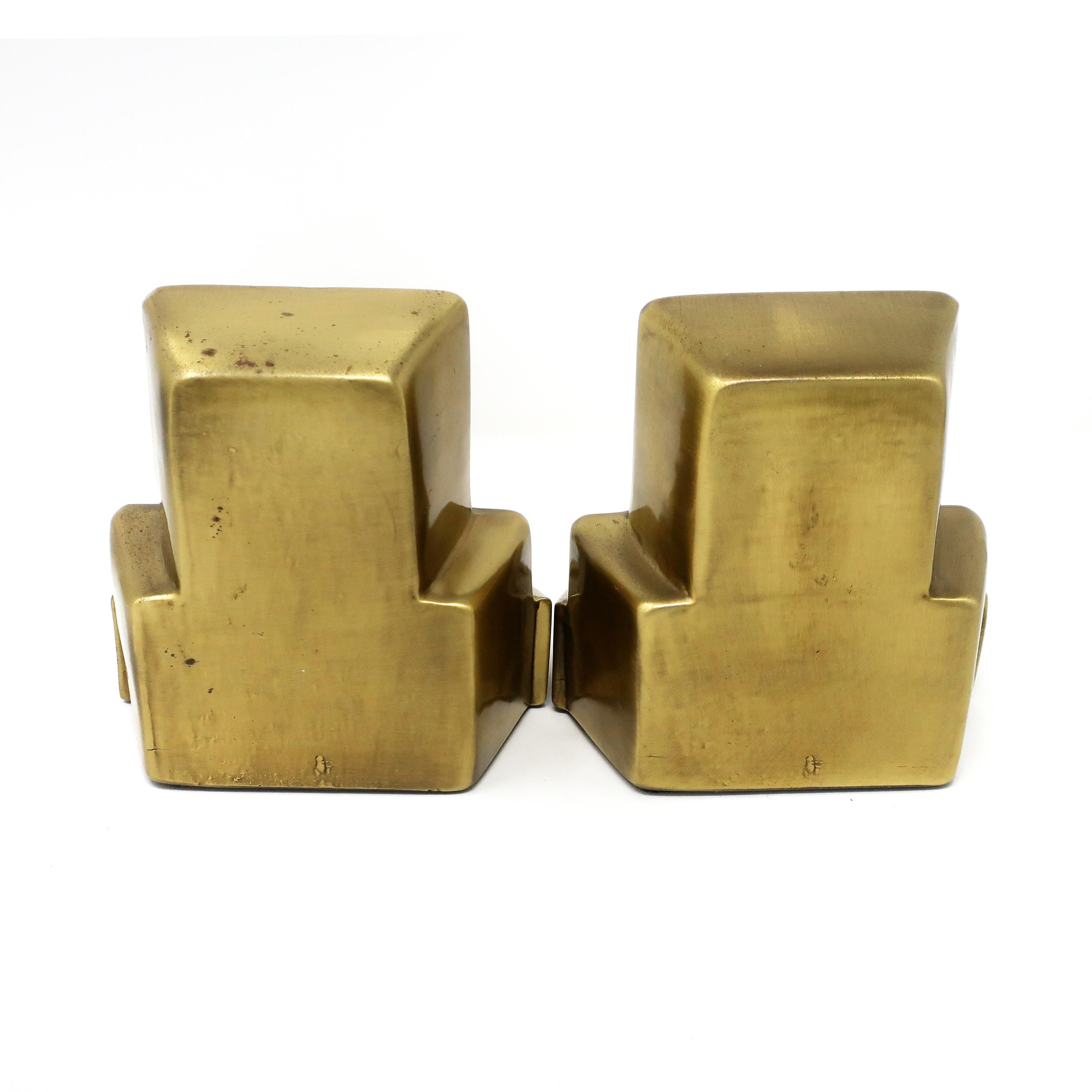 Pair of 1980s Brass Computer Bookends In Good Condition In Brooklyn, NY