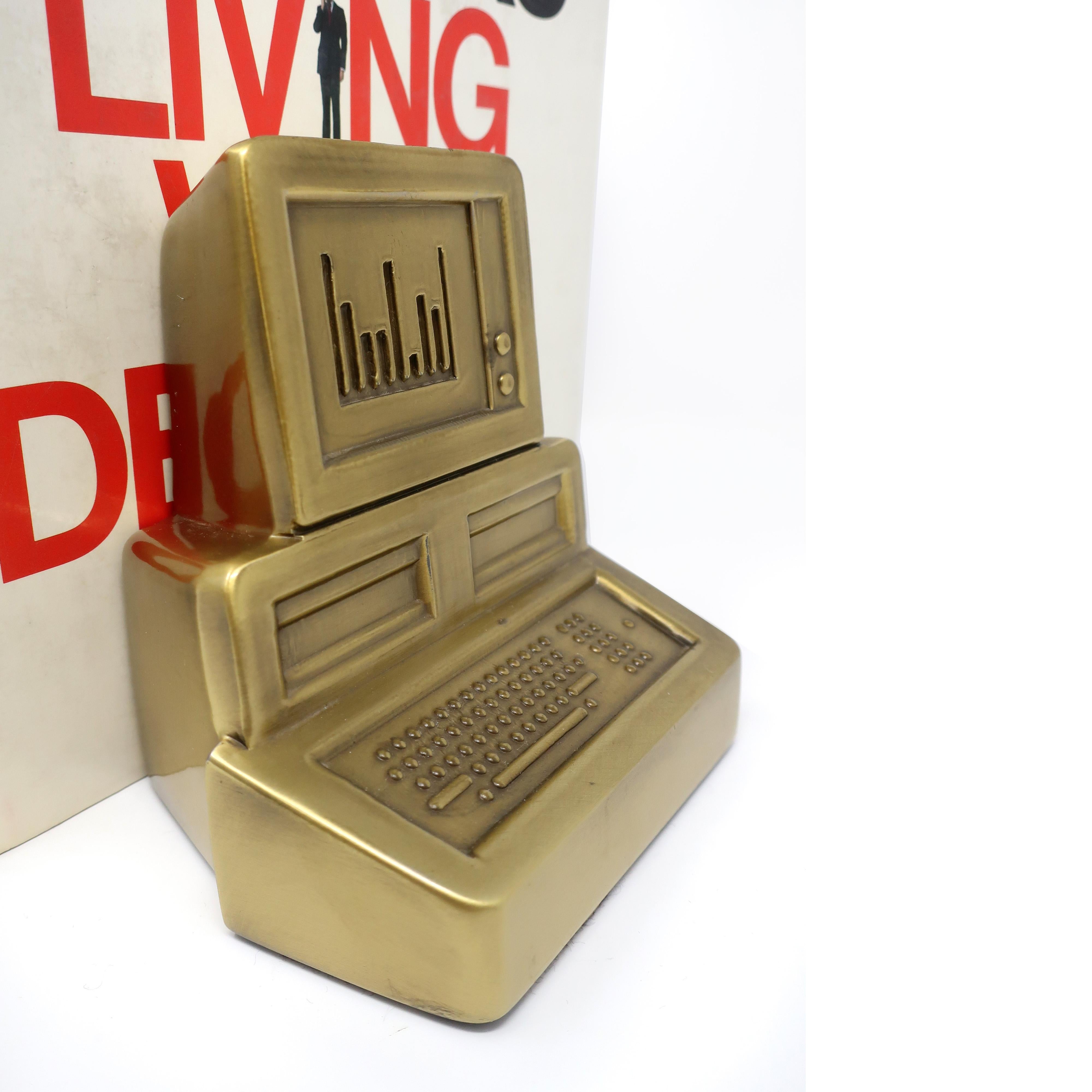Pair of 1980s Brass Computer Bookends 1