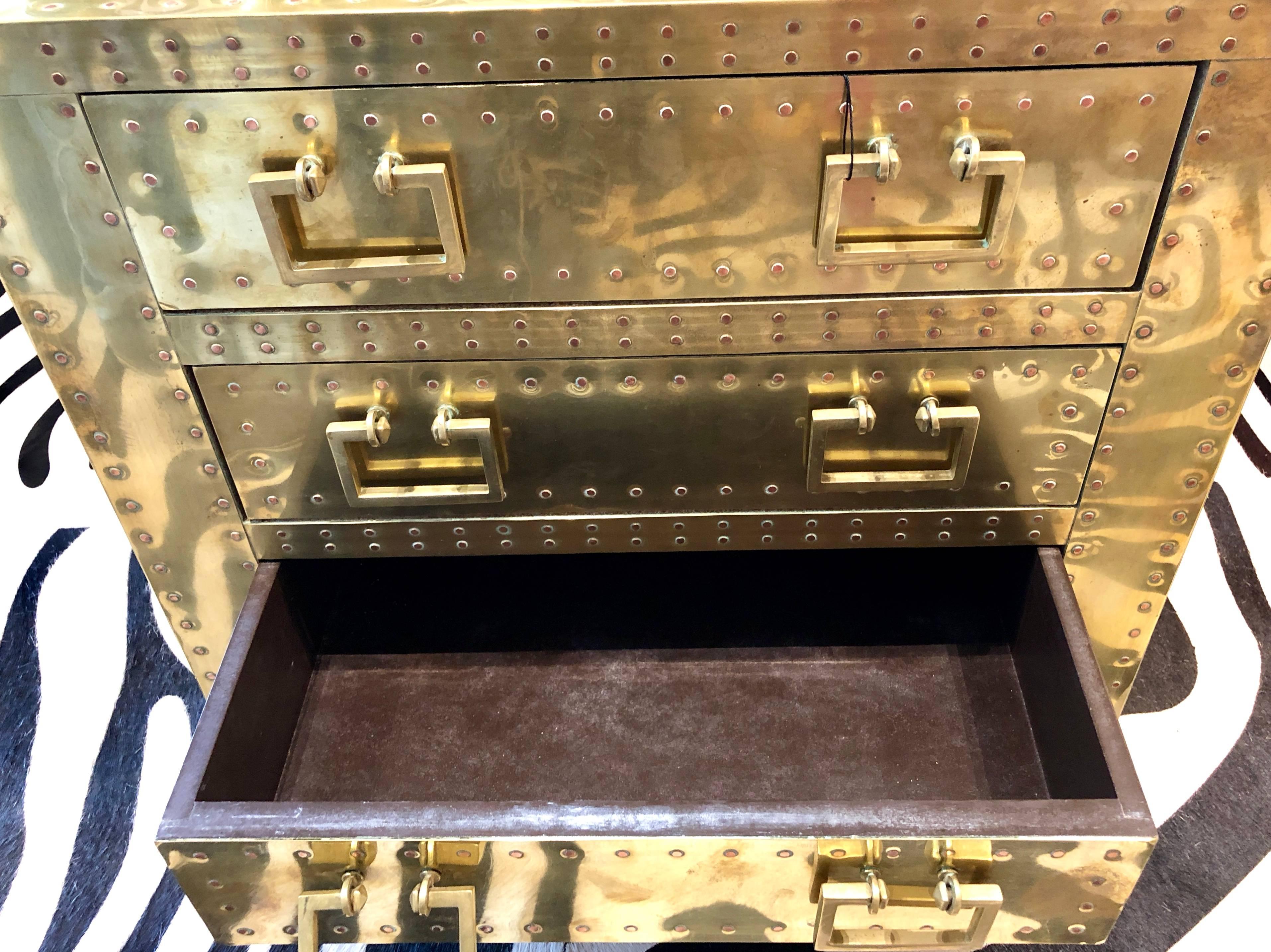 Pair of 1980s Brass Covered Bed Side Tables In Excellent Condition In West Hollywood, CA