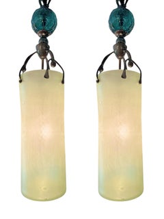 Pair of 1980s Brutalist Hand Blowed Glass Metal Chandelier