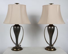 Pair of 1980s Chapman Lamp Co. Hollywood Regency Style Brass / Gray Table Lamps