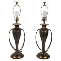 Paire de Chapman Lamp Co. des années 1980 Lampes de table en laiton/gris de style Hollywood Regency