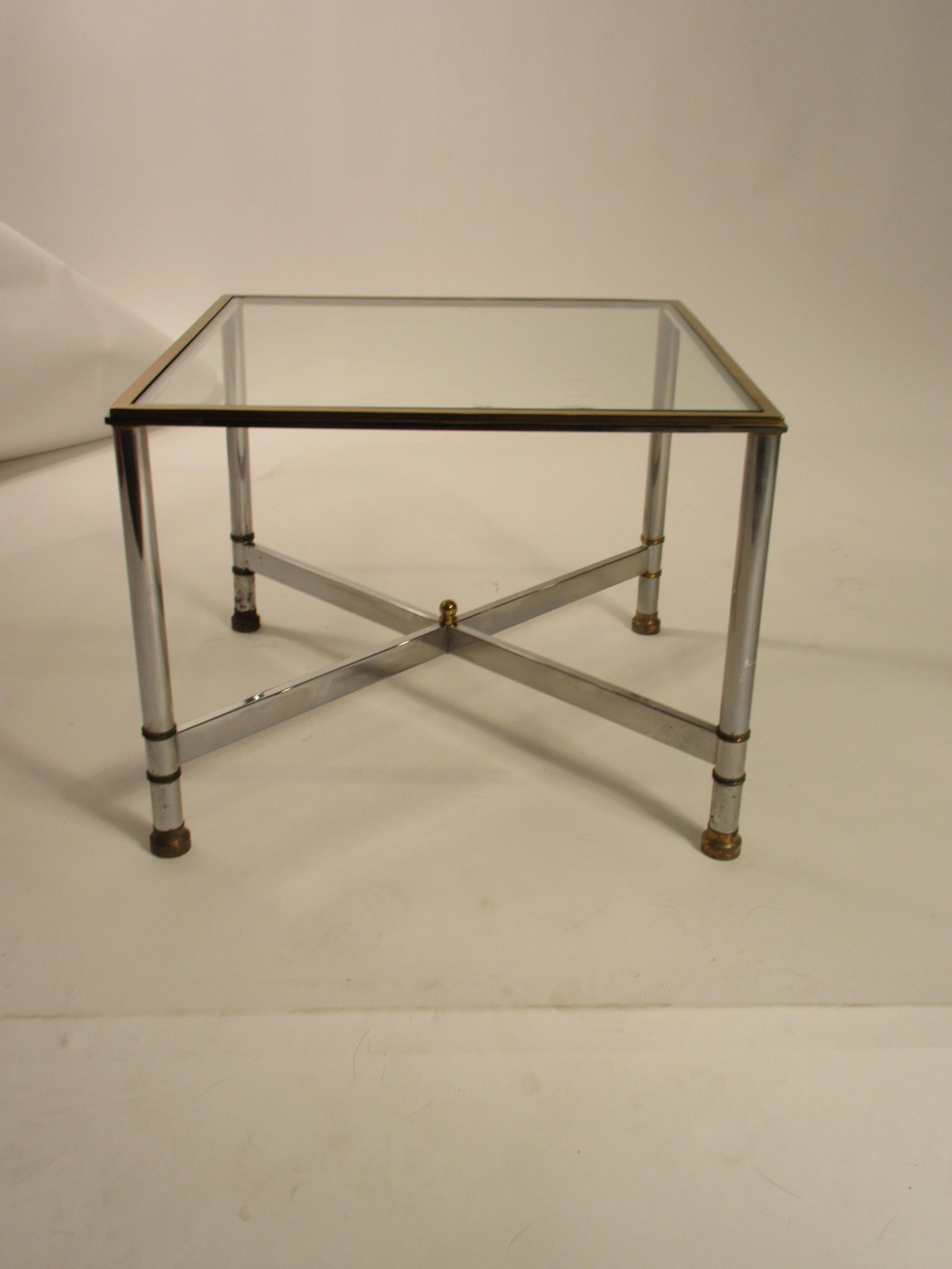 Pair of 1980s Chrome and Brass Side Tables In Good Condition For Sale In Tarrytown, NY